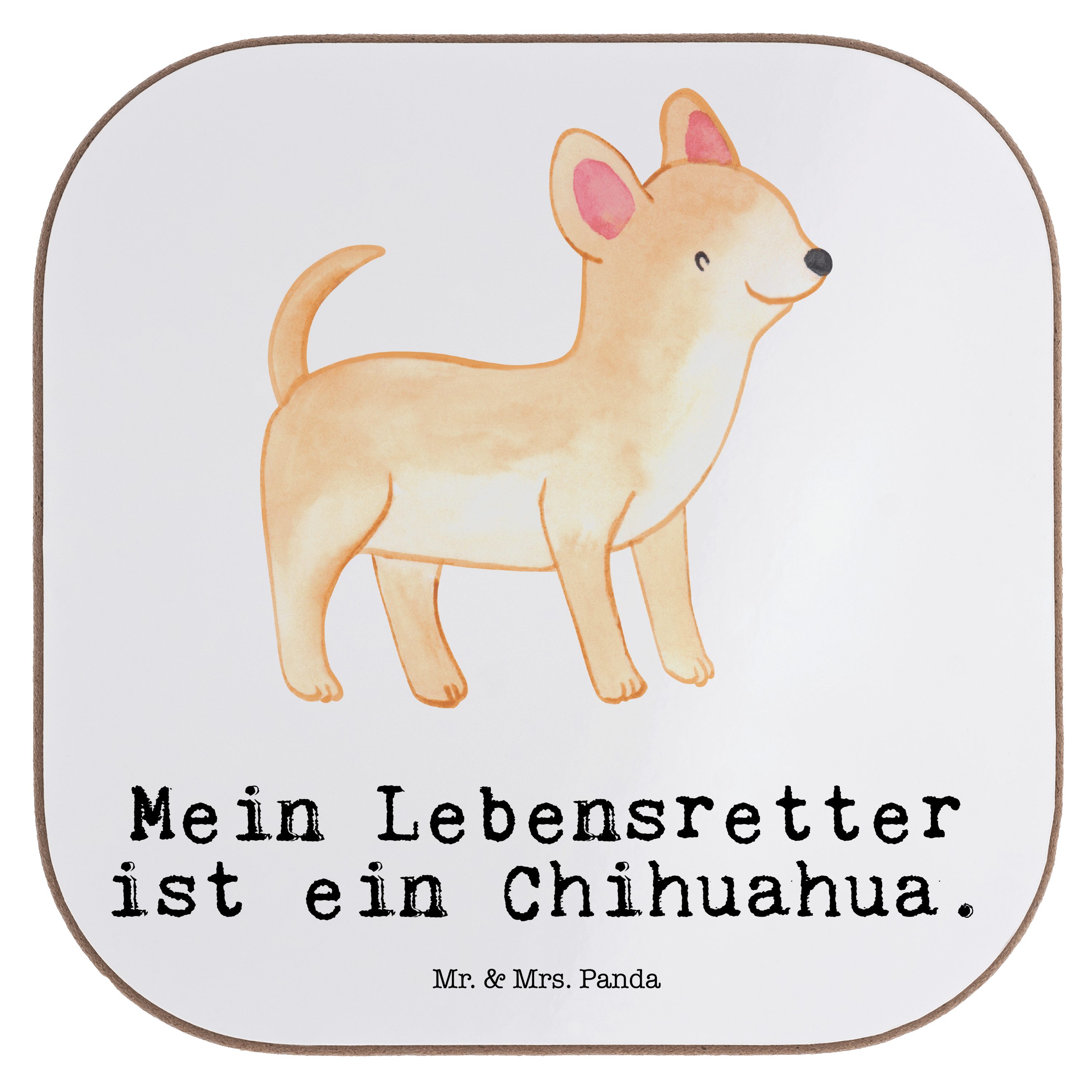 Mr. & Mrs. Panda Getränkeuntersetzer Chihuahua Lebensretter - Weiß - Geschenk, Hundebesitzer, Schenken, Un, 1-tlg.