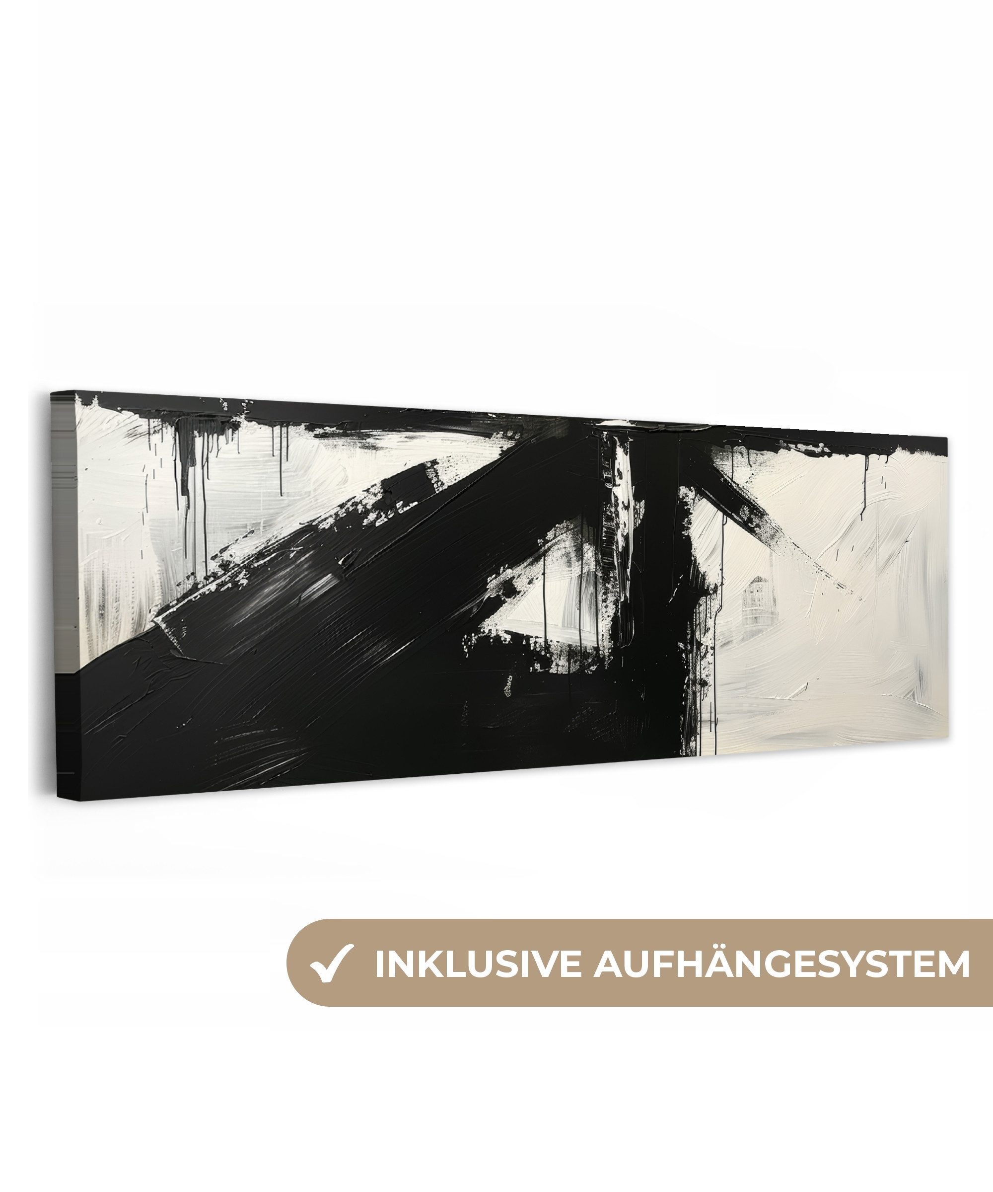 OneMillionCanvasses® Leinwandbild Panorama Modern - Schwarz und weiß - Abstrakt - Kunst, Fotodruck (1 St), Wandbild, Deko Schlafzimmer Wohnzimmer Flur 60x20 cm