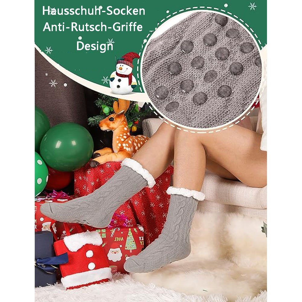 Juoungle Thermosocken Kuschelsocken Thermosocken Dicke Grau Weihnachtssocken Socken