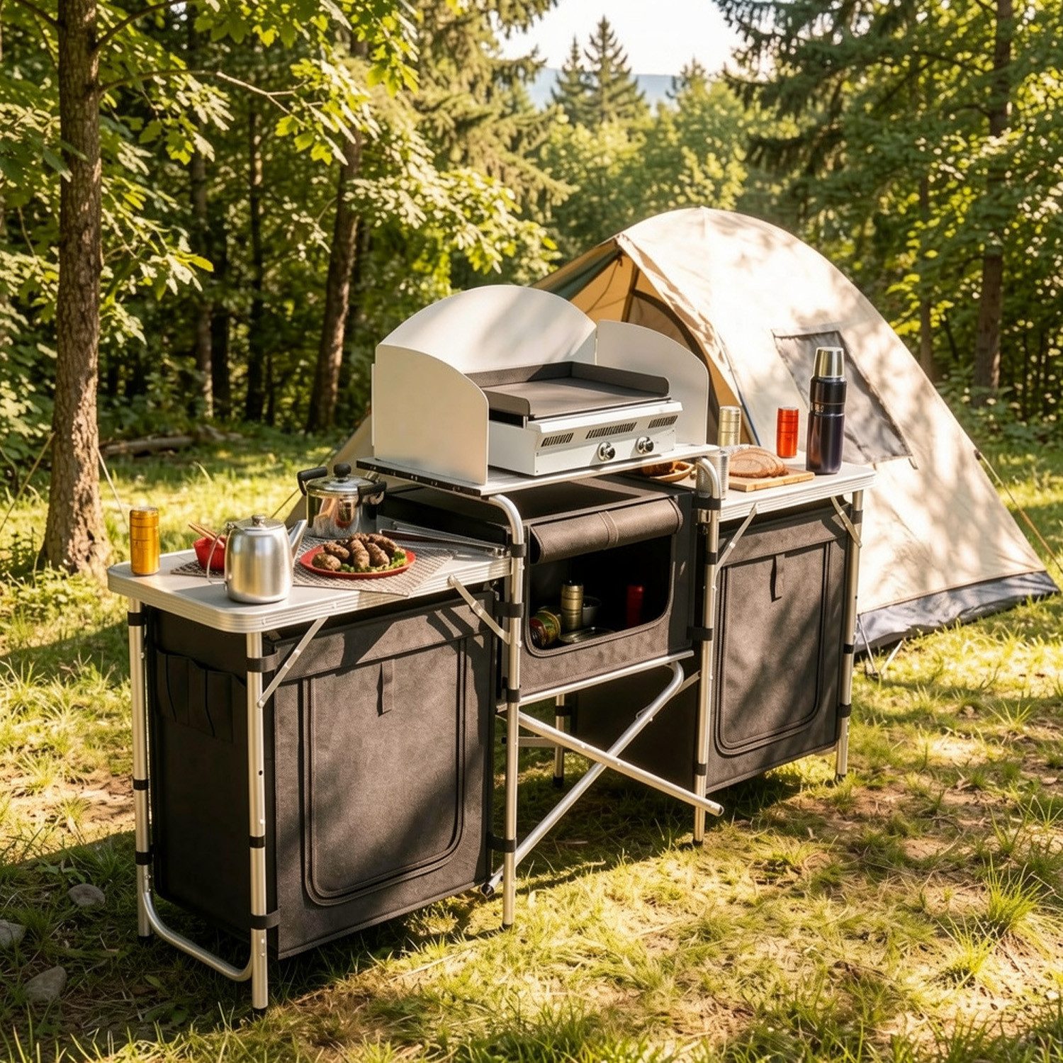 24Move Eckdusche Campingküche CAMPO Alu Outdoorküche, mit Arbeitsplatte und Staufächern – Bild 5 von 5