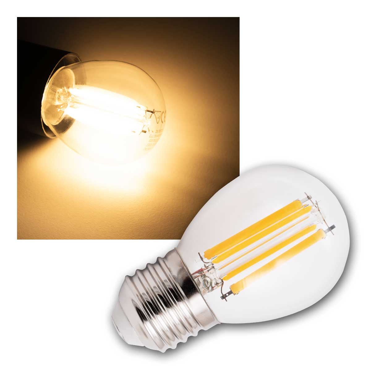 McShine LED-Leuchtmittel E27 Filament Tropfenlampe FILED 6W, 820lm, no-dimm, warmweiß