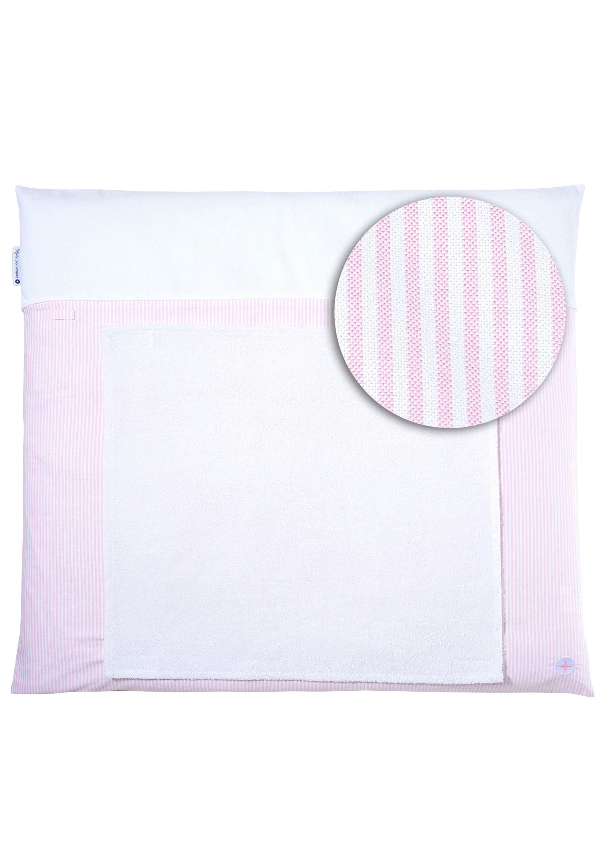 Nordic Coast Company Wickelauflage, Wickelauflage Rosa Weiß gestreift [70x80 cm] 100% zertifizierte Baumwolle Wechselbares Handtuch Wickelunterlage Baby Wickeltischauflage