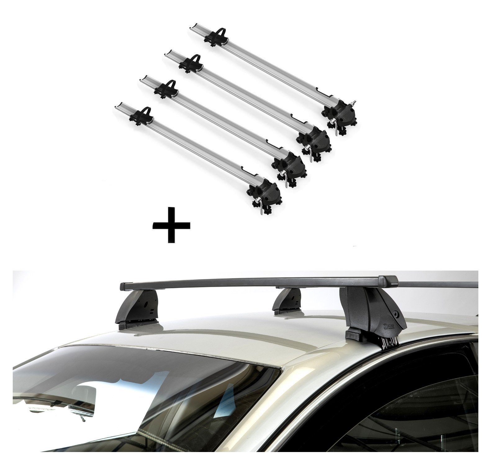 VDP Dachträger (Für Ihren Chevrolet Lacetti Hatchback (5Türer) 02-09, Fahrradträger und Dachträger im Set), 4x Fahrradträger Bike Pro + Dachträger K1 MEDIUM kompatibel mit Chevrolet Lacetti Hatchback (5Türer) 02-09