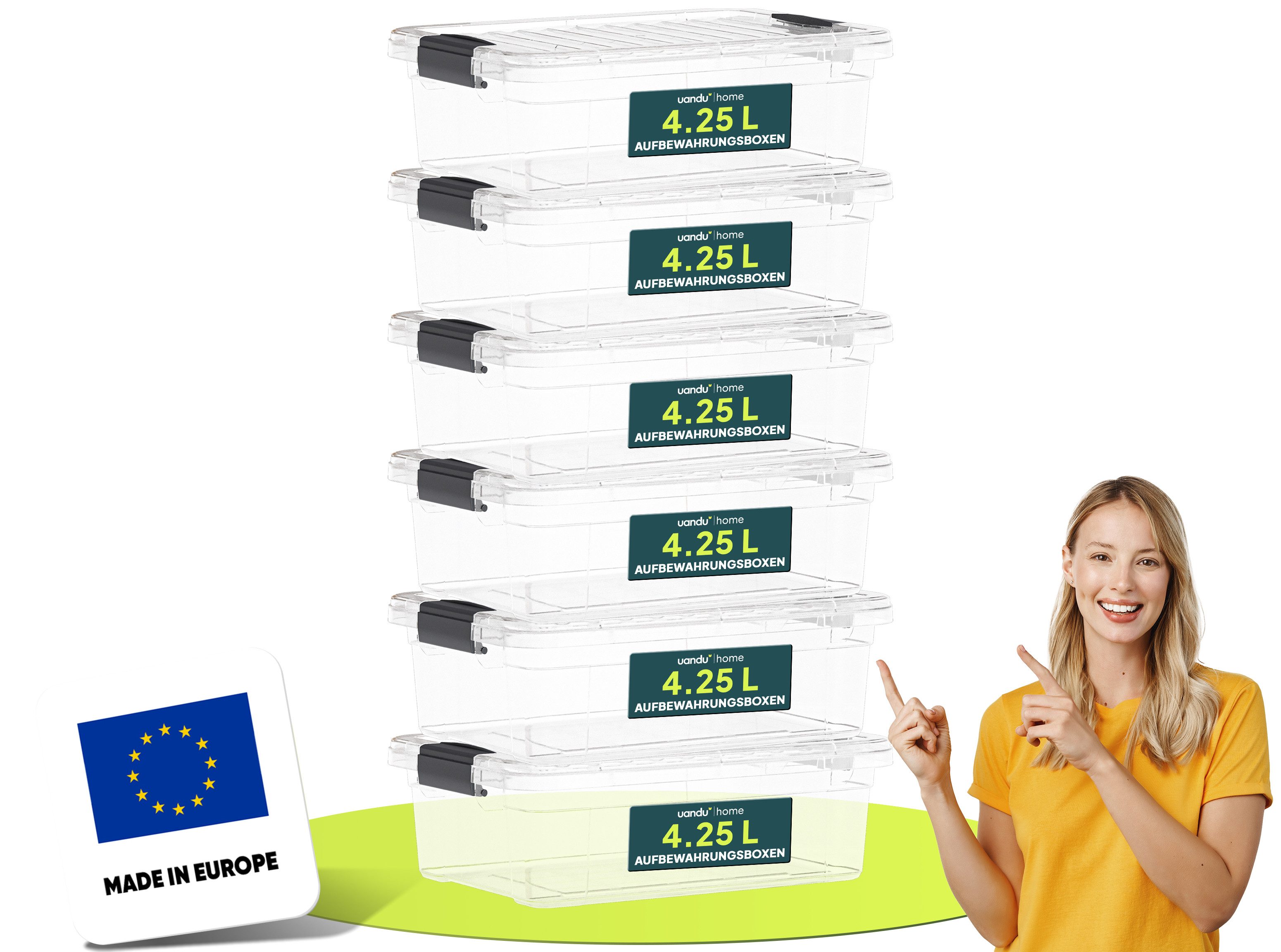 uandu home Aufbewahrungsbox mit Deckel groß Set BPA Frei Kunststoff, Ящики для хранения mit deckel (Plastikbox, Plastic Storage box, Storage Container, Stapelbar, 6 St., 3er, 4er und 6er-Set Вариантыn)