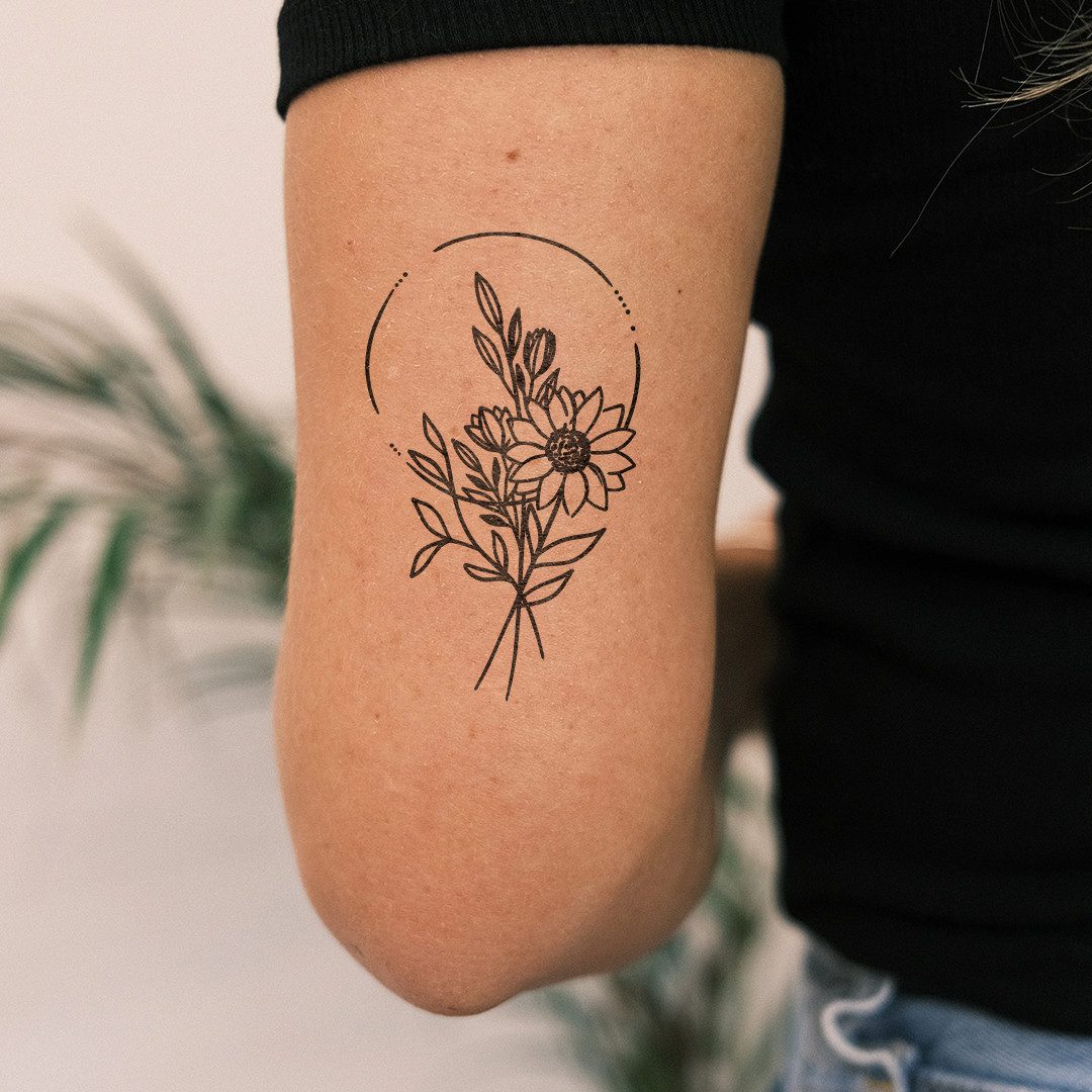 Inkster Schmuck-Tattoo Blume im Kreis, wasserfestes temporäres Tattoo, 2 Wochen Halt