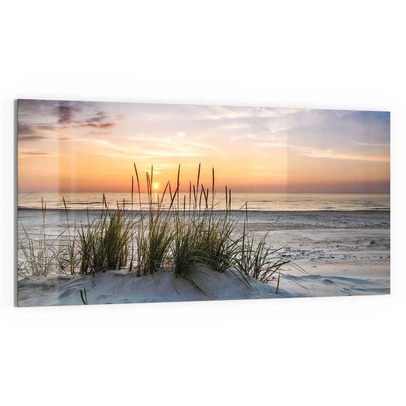 DEQORI Glasbild 'Sonnenuntergang am Strand', 'Sonnenuntergang am Strand', Glas Wandbild Bild schwebend modern