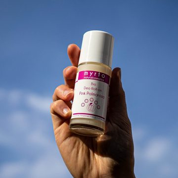 myrto Naturkosmetik Körperpflegemittel Bio Deo Roll-On Pink Palmarosa - ohne Aluminium & Alkohol, für empfindliche Haut, hemmt Geruchsbildung, ohne Aluminium & Alkohol