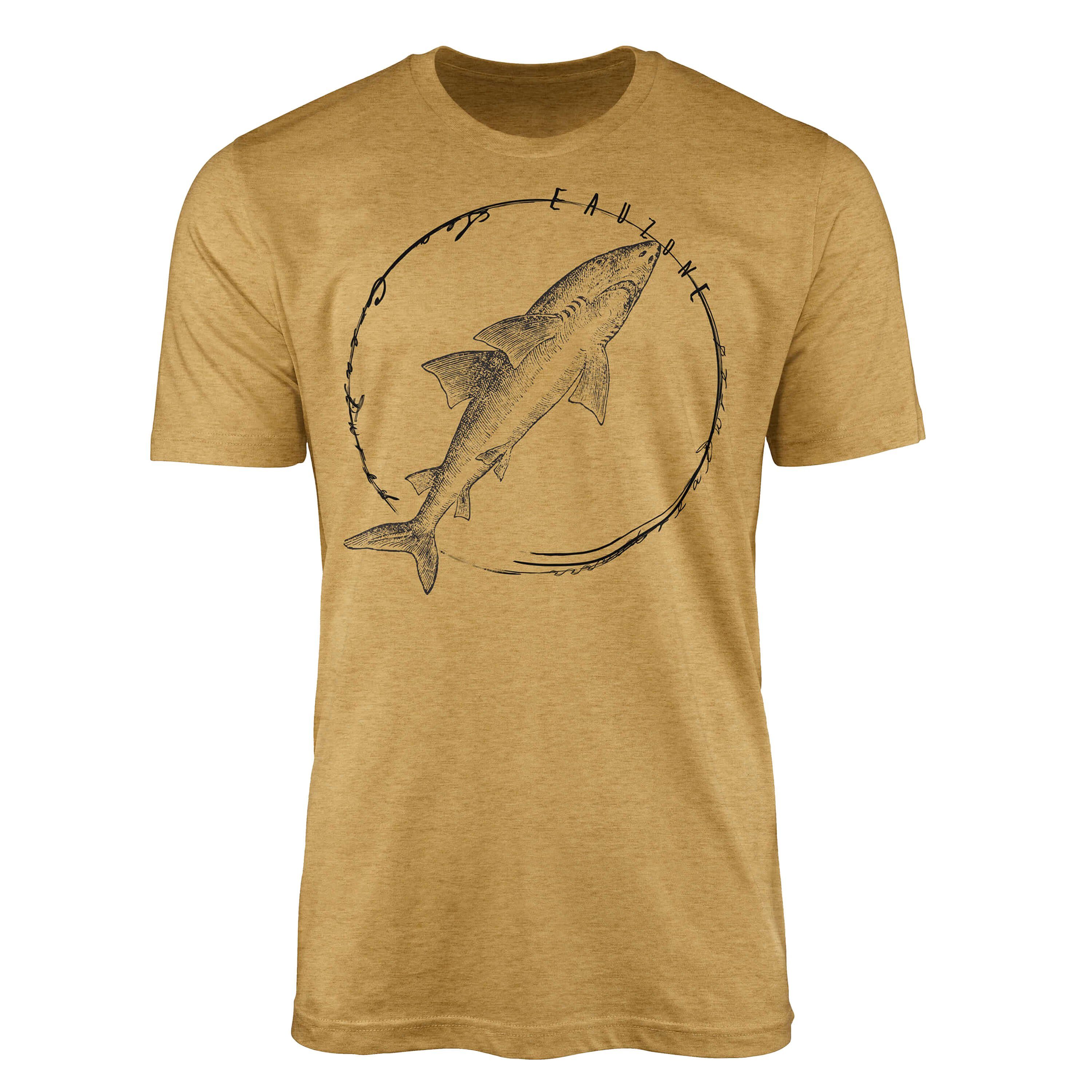 Sinus Art T-Shirt T-Shirt Tiefsee Fische - Serie: Sea Creatures, feine Struktur und sportlicher Schnitt / Sea 095 Antique Gold