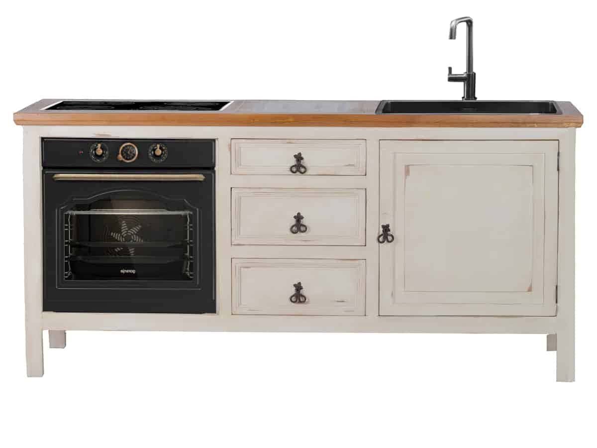 MiaMöbel Spülenschrank Mexico aus massivem Pinienholz Weiß