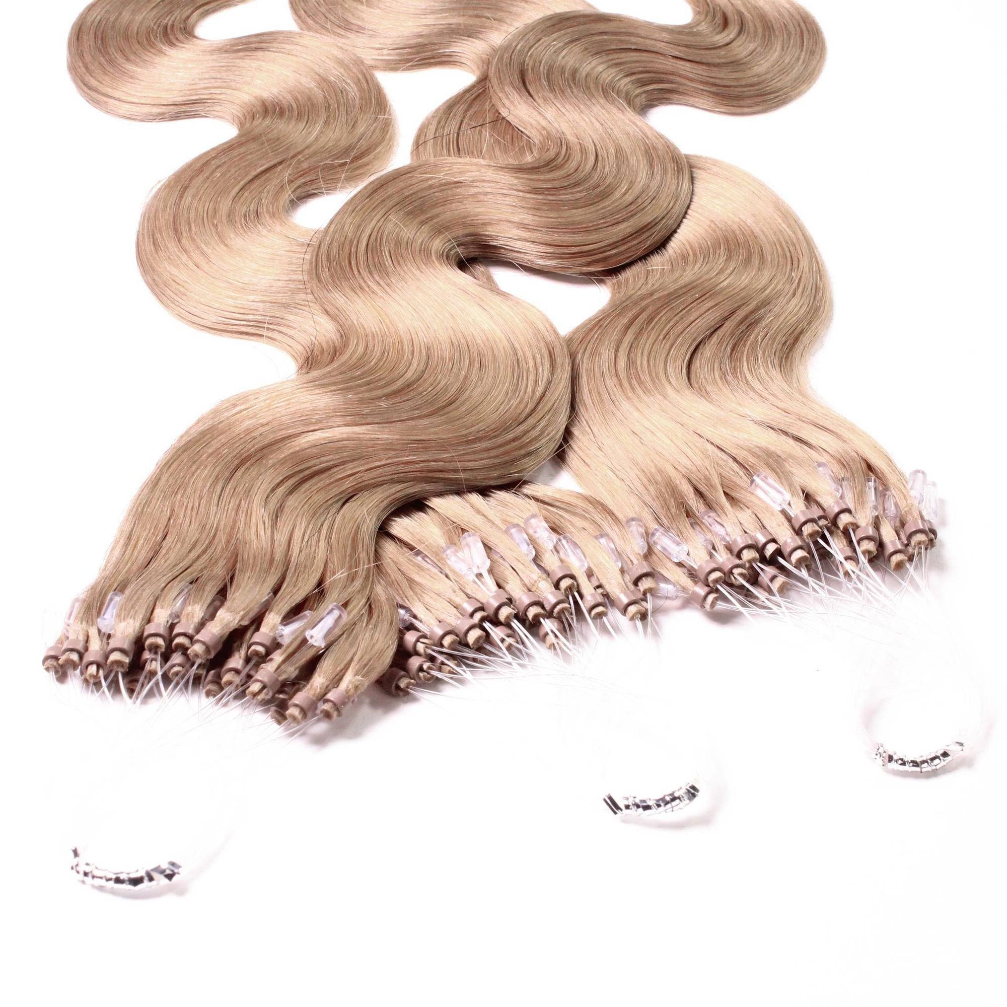 hair2heart Echthaar-Extension Microring Loops - gewellt #8/01 Hellblond Natur-Asch 0.5g 40cm