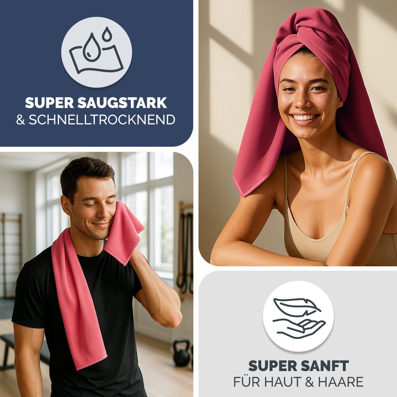 Blumtal Sporthandtuch Mikrofaser Handtuch - kompakte Mikrofaser Handtücher, Mikrofaser (inkl. Transporttasche, einzeln oder als Set verfügbar, 2-St), ultra leic – Bild 4 von 5