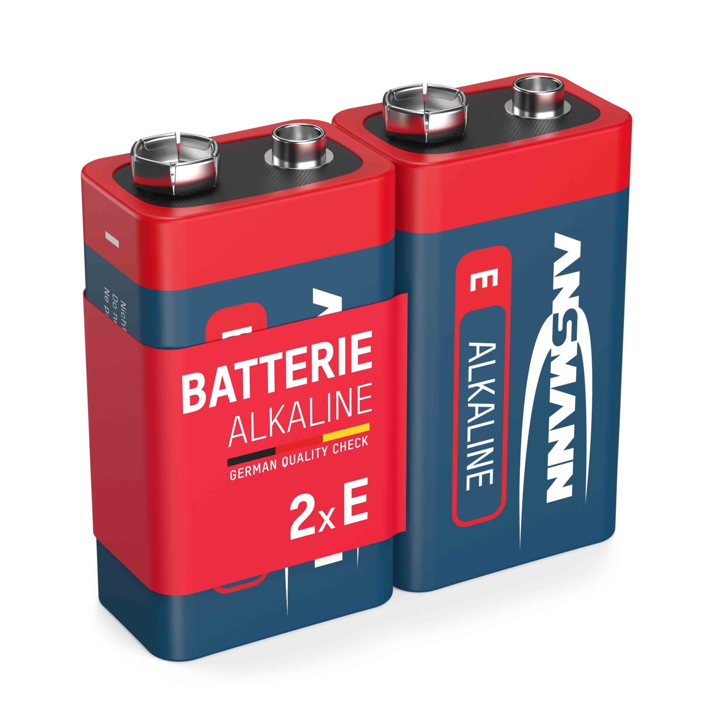 ANSMANN® 2x Alkaline 9V Block Batterie – E-Block 6LR61 MN1604 (2 Stück) Batterie