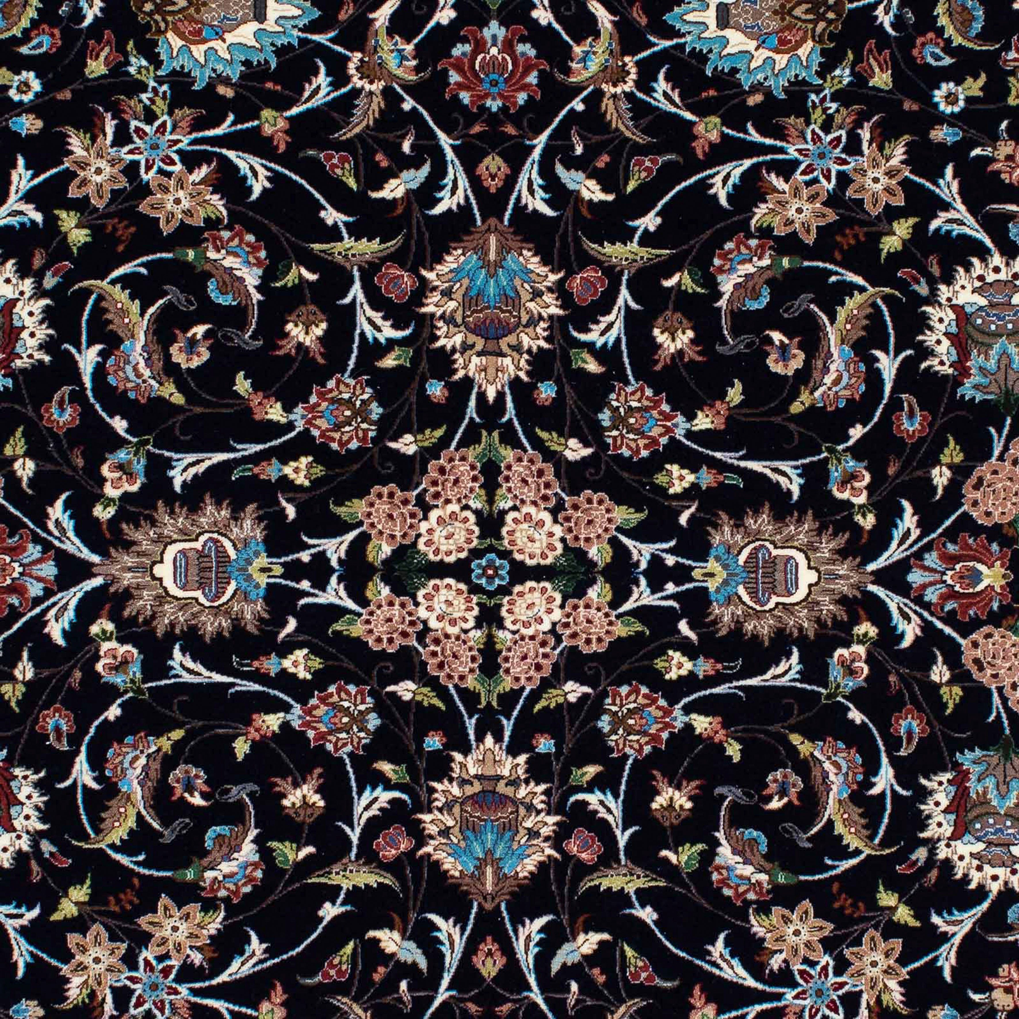 Orientteppich Perser - Ghom - cm 210 dunkelblau, mm, 140 morgenland, Wohnzimmer, x Höhe: Handgeknüpft, mit Einzelstück 10 rechteckig, - Zertifikat