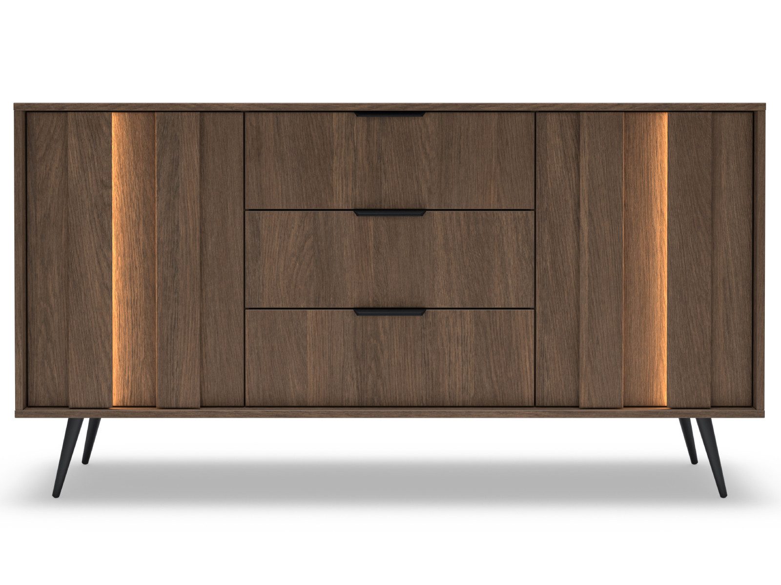 yourhouse24 Kombikommode AMARO 153cm (2D3S) – Eiche Dunin mit Lamellen & LED