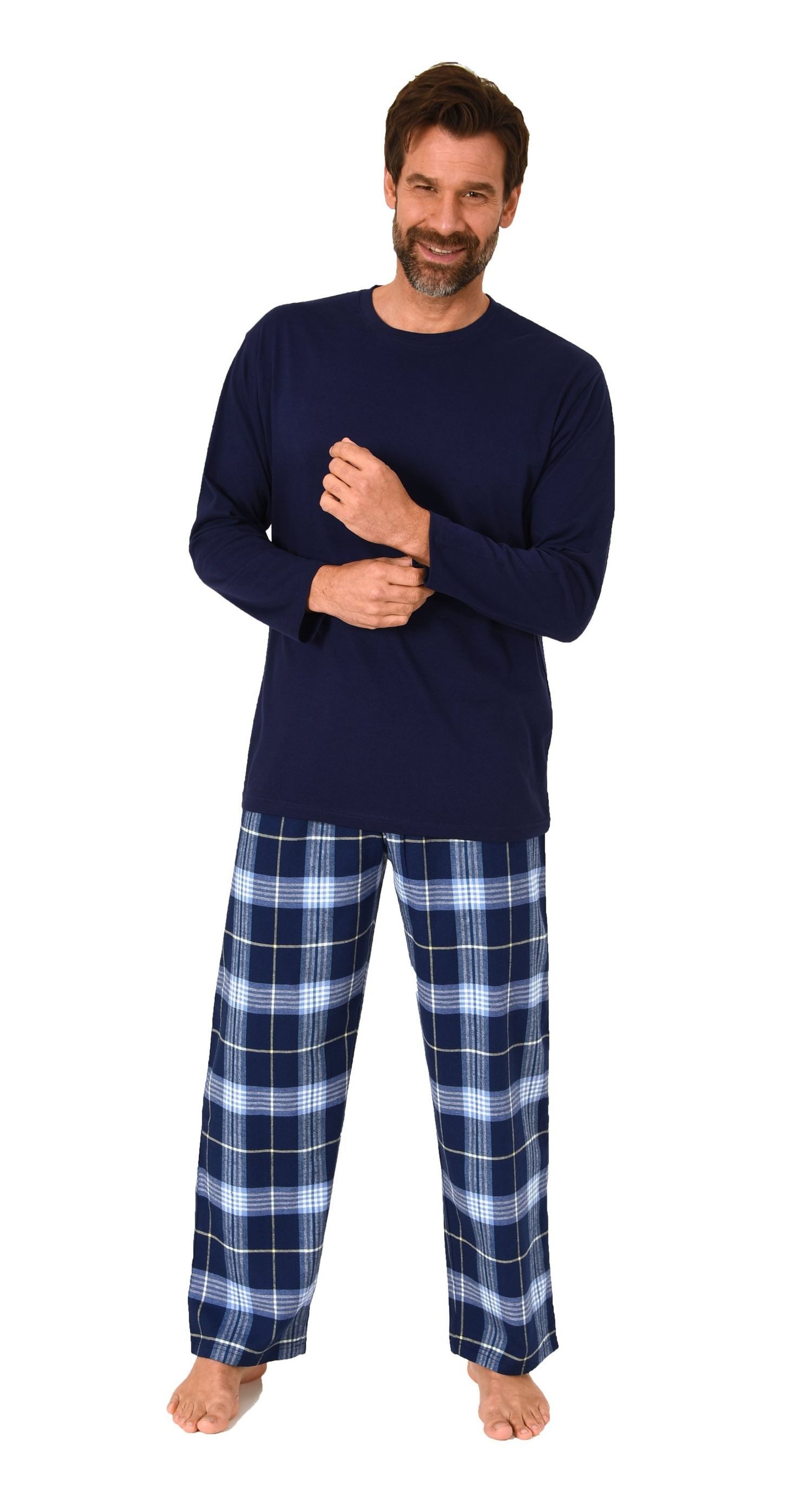 Normann Pyjama Herren Schlafanzug lang, Pyjama mit Flanell-Hose in Karo-Opt günstig online kaufen