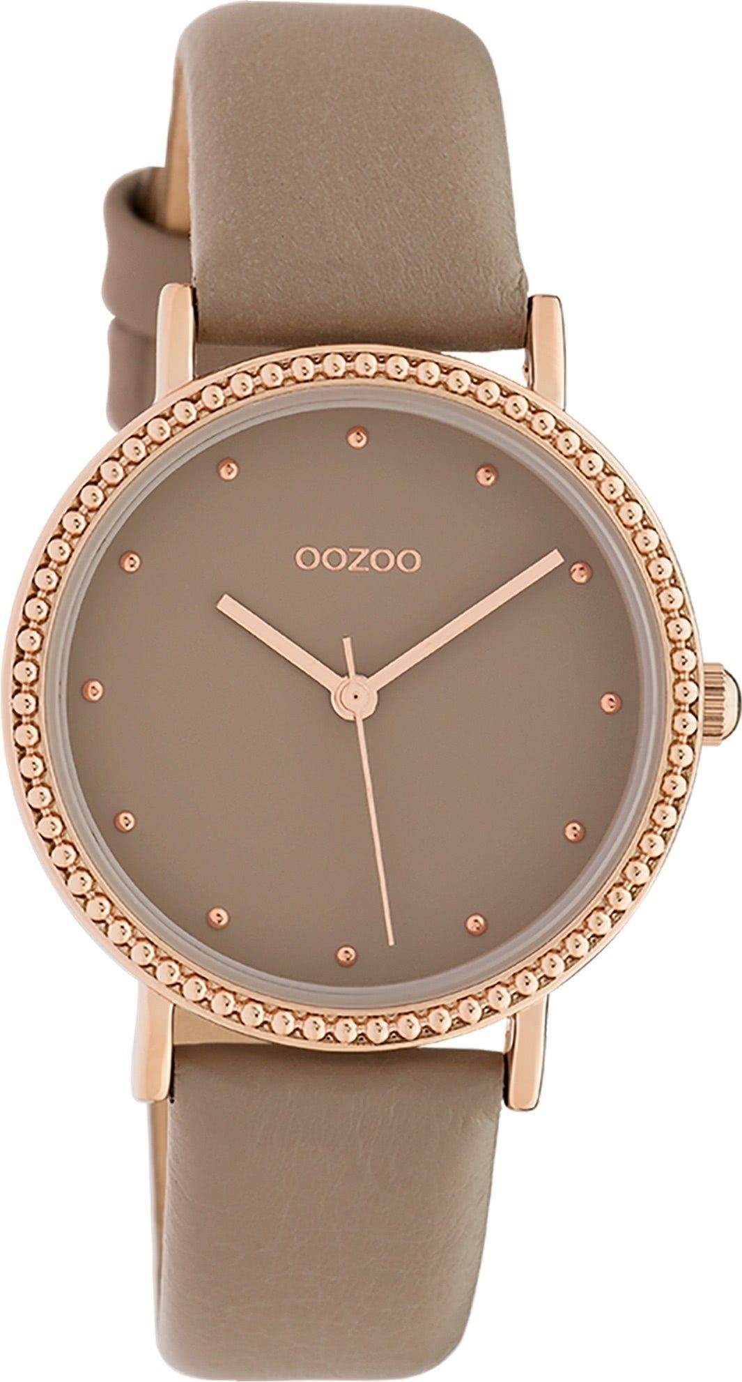 Oozoo rund, dots (ca. Quarzuhr Indizes: Lederarmband, Armbanduhr Damenuhr Analog, OOZOO mittel Damen Fashion-Style, 34mm) Timepieces
