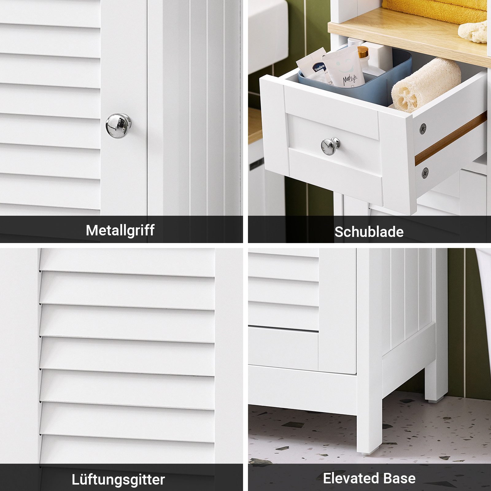 SoBuy Hochschrank FRG236, Badezimmerschrank schmal, Badkommode mit 2 Türen Badezimmer-Hochschrank Badregal Badschrank Badmöbel – Bild 4 von 5