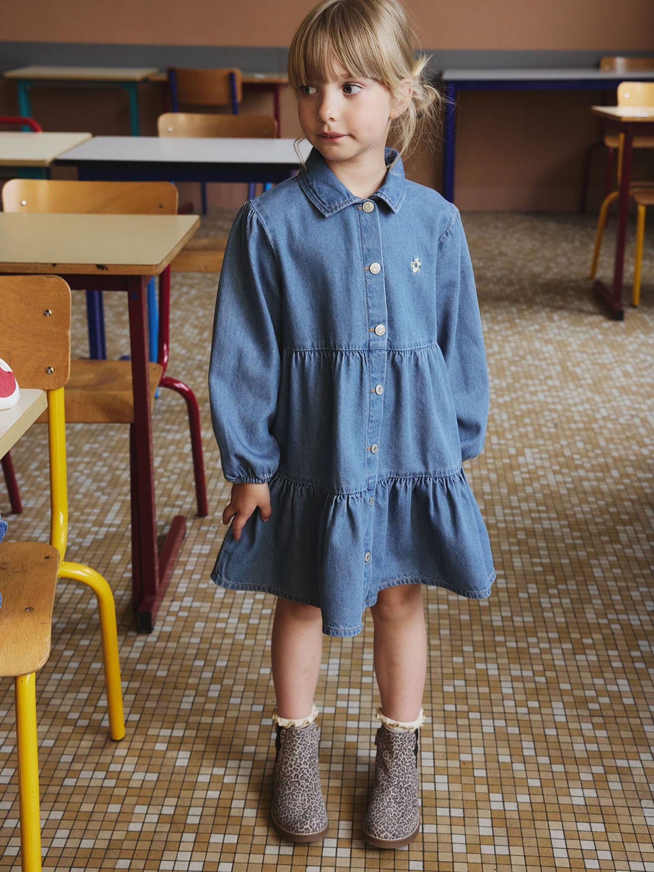 vertbaudet Minikleid Mädchen Kleid aus Light-Denim