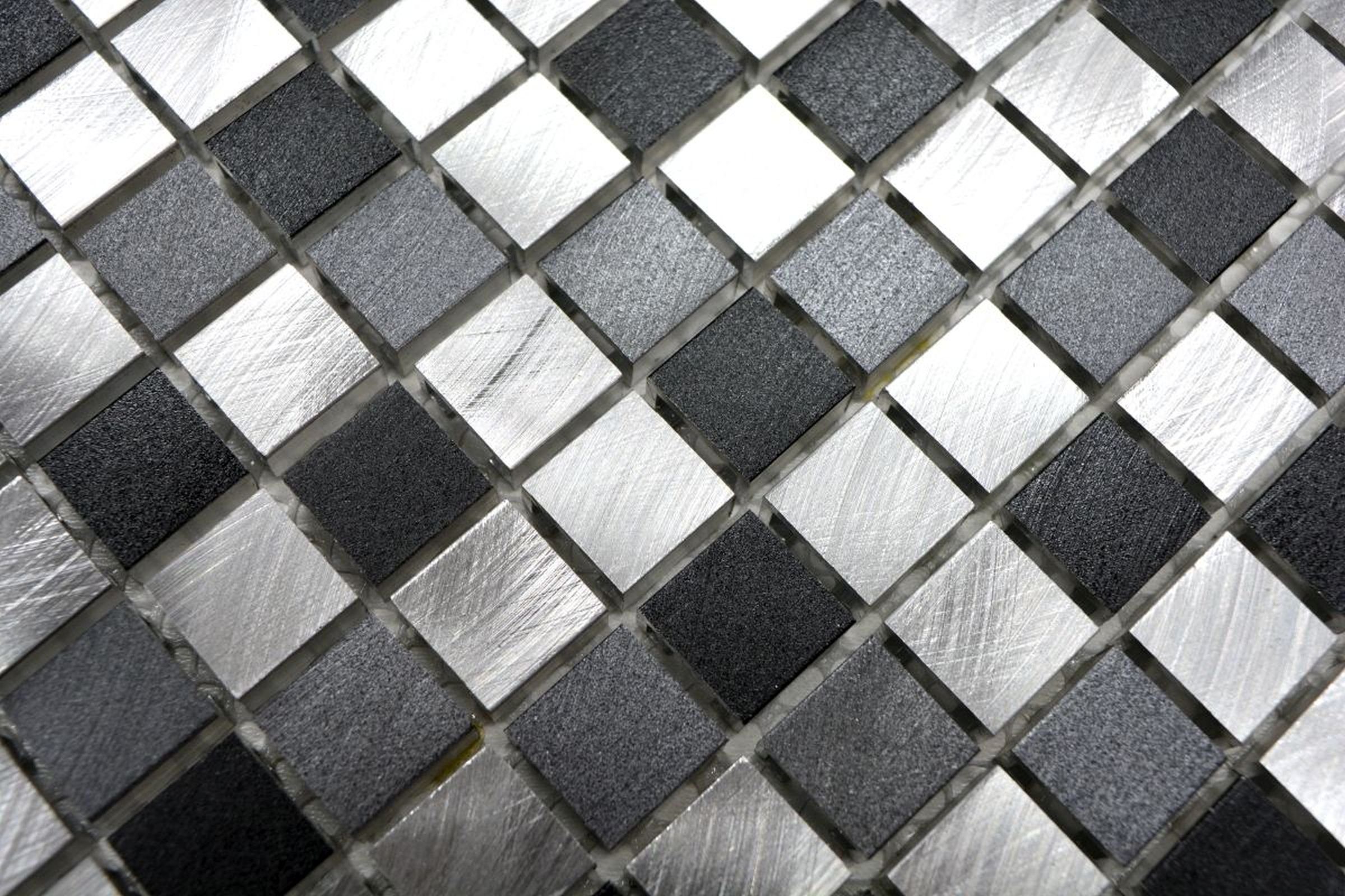 Mosani Mosaikfliesen Mosaik grau Aluminium schwarz Küchenwand Fliesenspiegel Fliese