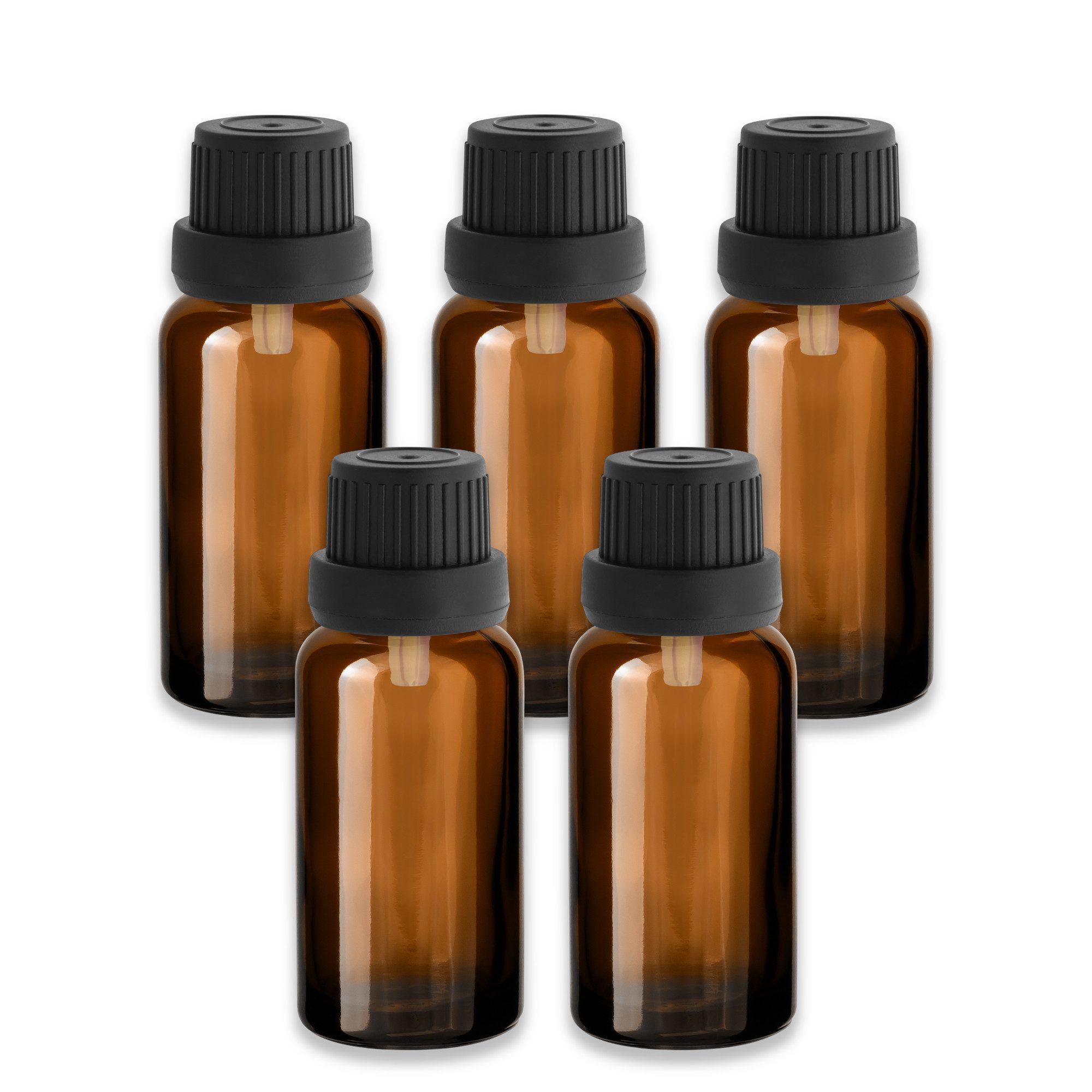 CK Verpackung GmbH Zerstäuberflasche 5x Braunglasflasche 20 ml mit schwarzem Tropfer Tropfeinsatz 18 mm