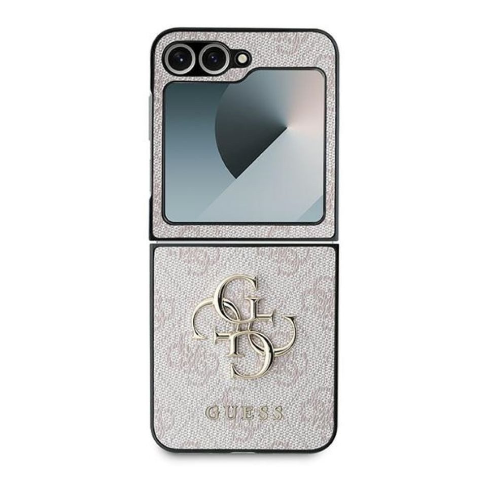 Guess Handyhülle Case Galaxy Z Flip 6 Kunstleder rosa Muster Big Logo goldfarben 6,7 Zoll, Kantenschutz – Bild 2 von 5