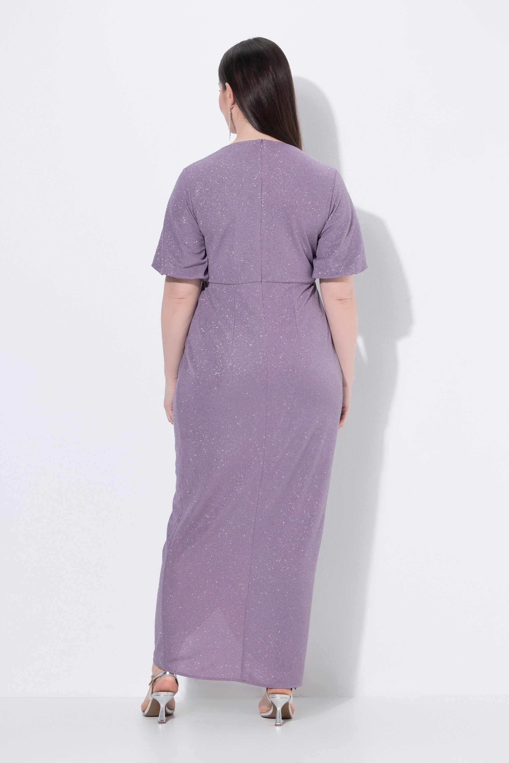 Ulla Popken Midikleid Maxikleid Wickeloptik V-Ausschnitt Ballon-Halbarm