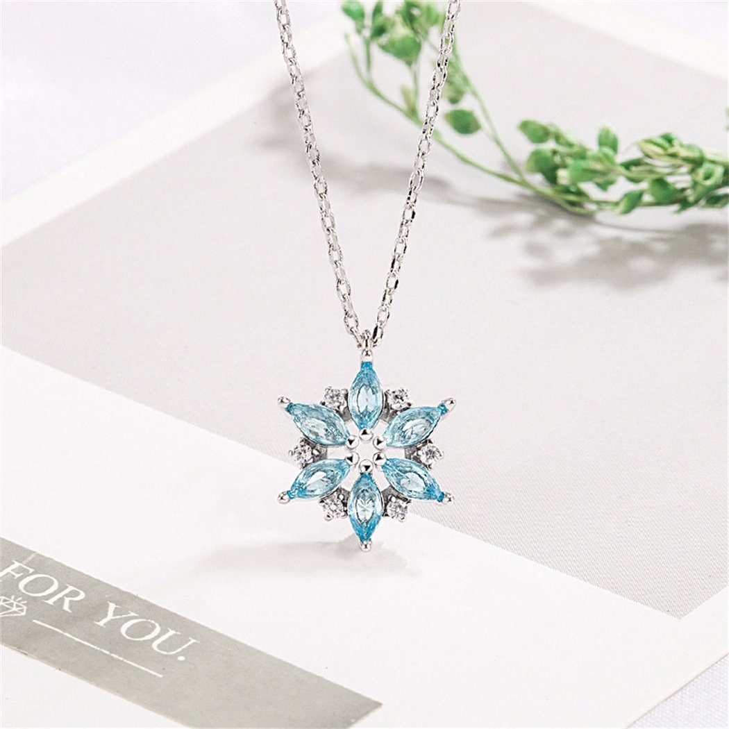 DAYUT Charm-Kette Zarte blaue Schneeflocken-Anhänger-Halskette, Geschenke für Frauen (1-tlg)