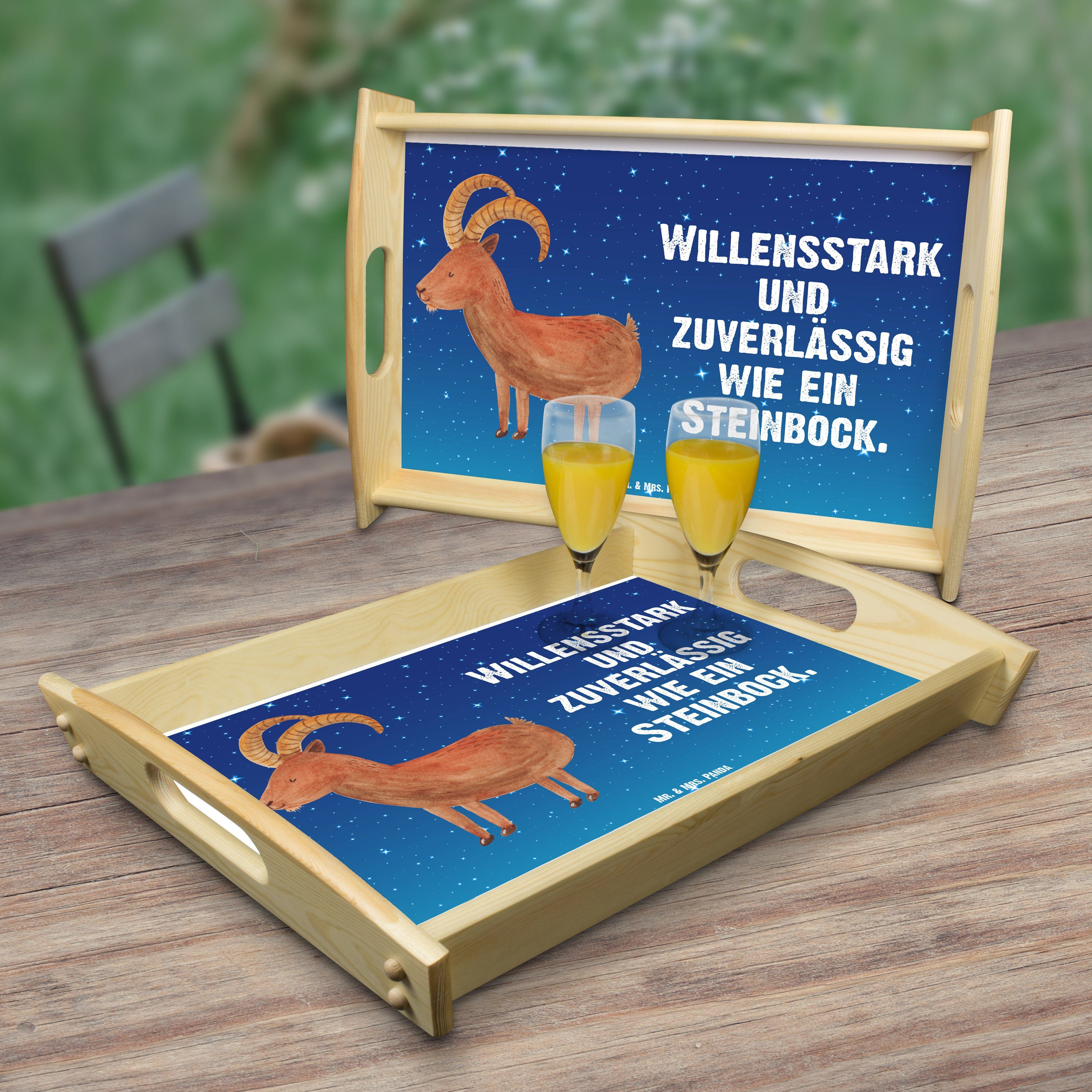 & Mrs. lasiert, Sternenhimmel Steinbock Blau (1-tlg) Echtholz - - Mr. Tablett Geschenk, Sternzeichen Holztablett, Panda