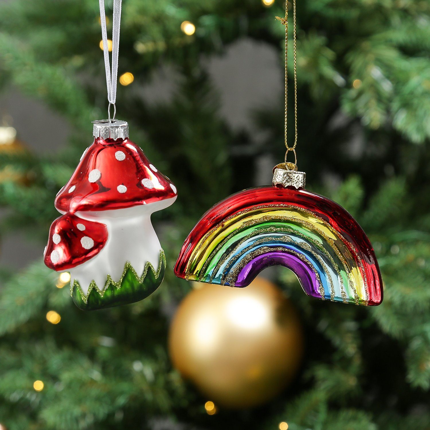 MARELIDA Christbaumschmuck Weihnachtsbaumschmuck Regenbogen Rainbow bunt mit Glitzer Glas L: 10cm