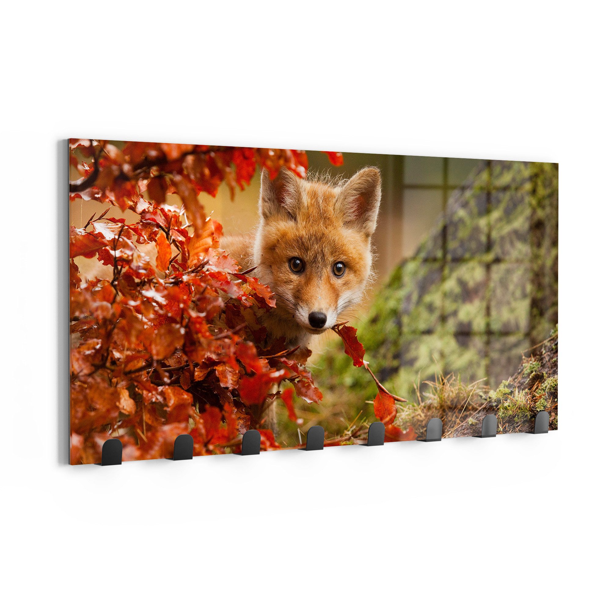 DEQORI Kleiderhaken 'Herbstlicher Lauschposten', Glas Garderobe Paneel magnetisch beschreibbar