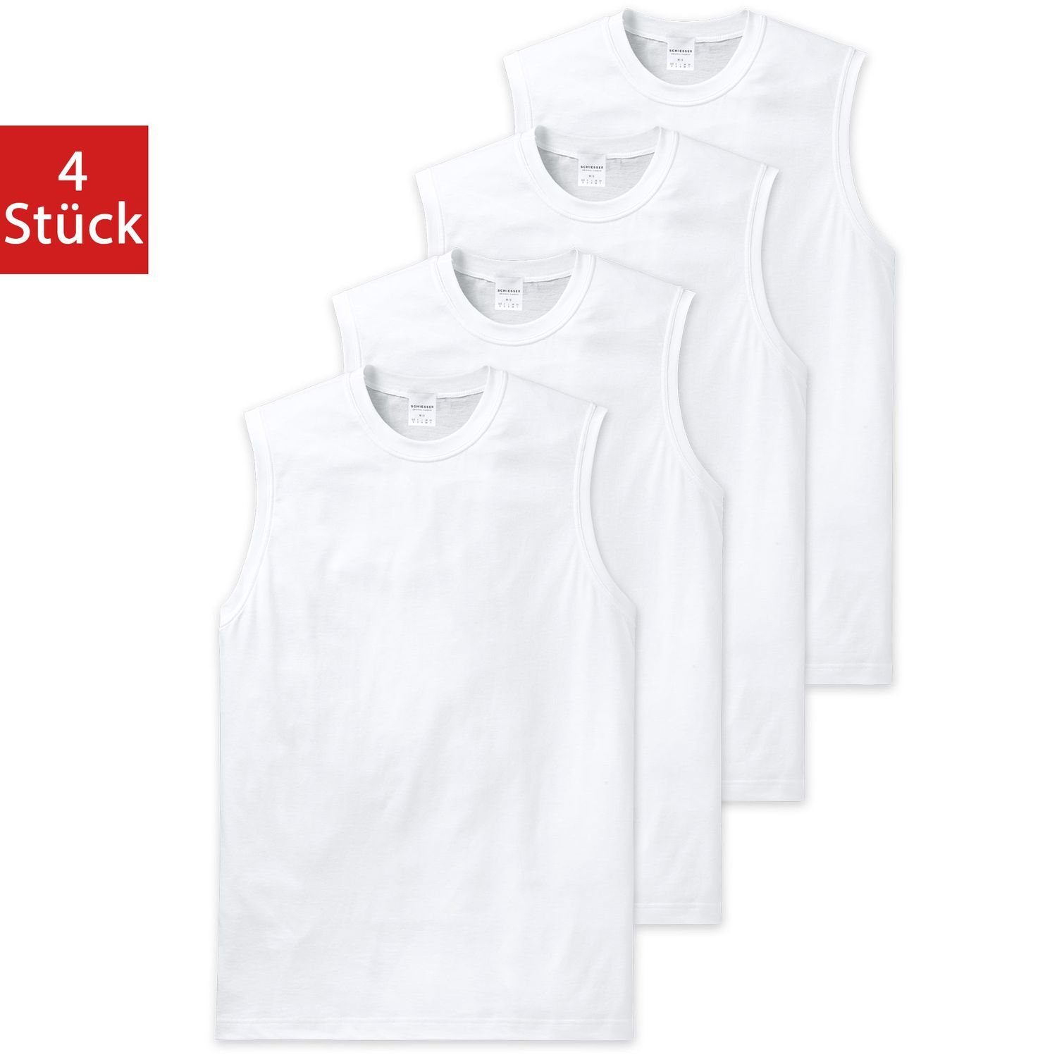 Schiesser Unterhemd Essentials (Mehrpack, im 4er Weiß Muskelshirt Pack ärmellos, 4-St)