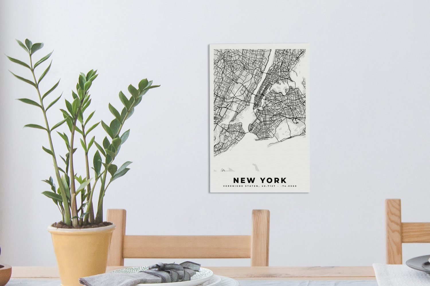 Schwarz 20x30 weiß Karte, cm OneMillionCanvasses® und St), Gemälde, inkl. bespannt Stadtplan Leinwandbild (1 Leinwandbild - Zackenaufhänger, York - fertig New -