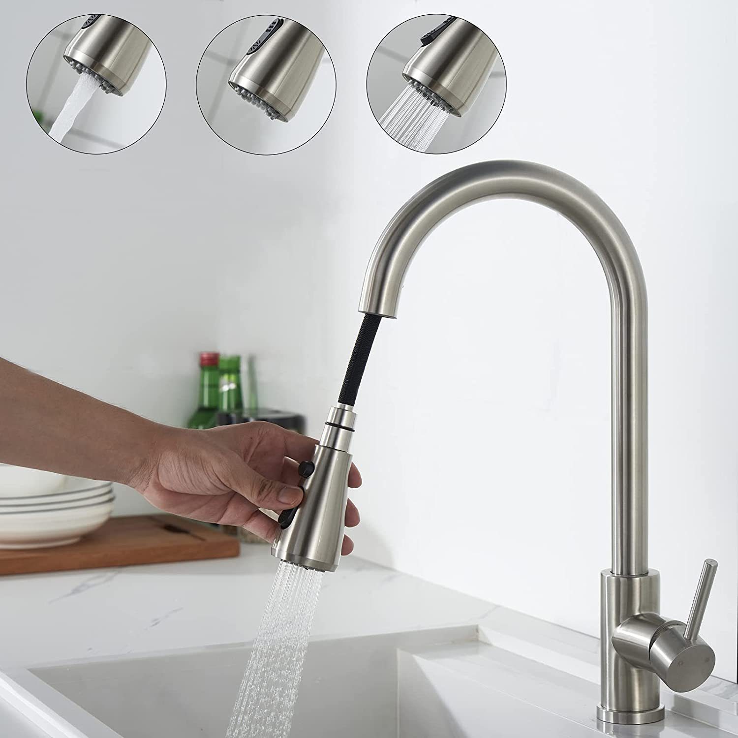 Wasserhahn Küchenarmatur Einhebelmischer Mischbatterie Spüle Armatur Wasserfall 