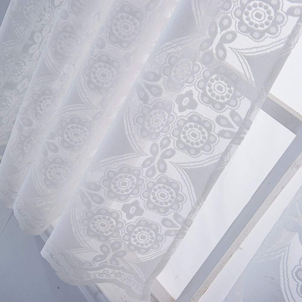 Scheibengardine, HOMEIDEAS, Stangendurchzug (1 St), Spitze halbtransparent, Weiß Vorhang, kurzer Polyester