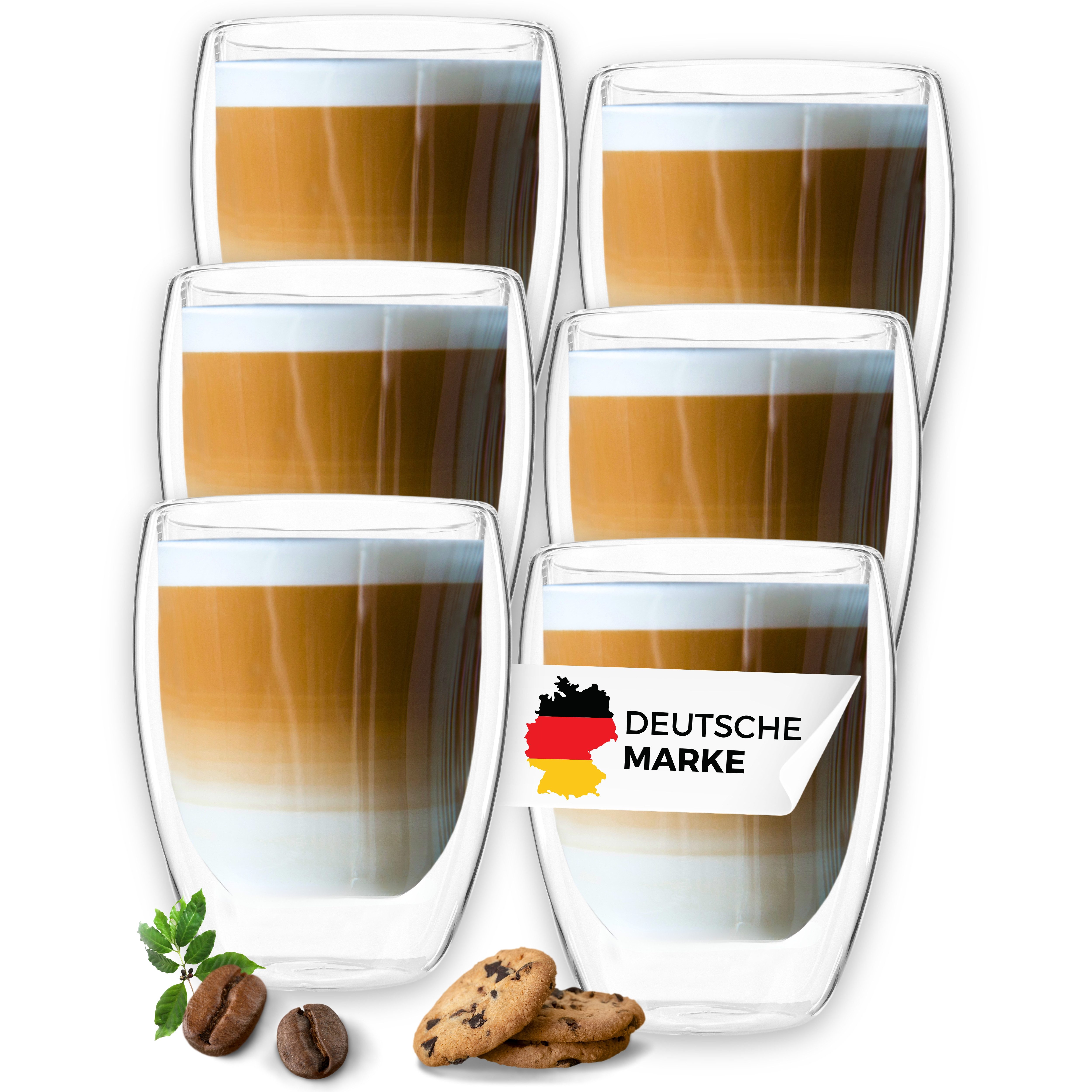Latte-Macchiato-Glas doppelwandige Kaffeegläser Tee Thermogläser Borosilikatglas 350 ml
