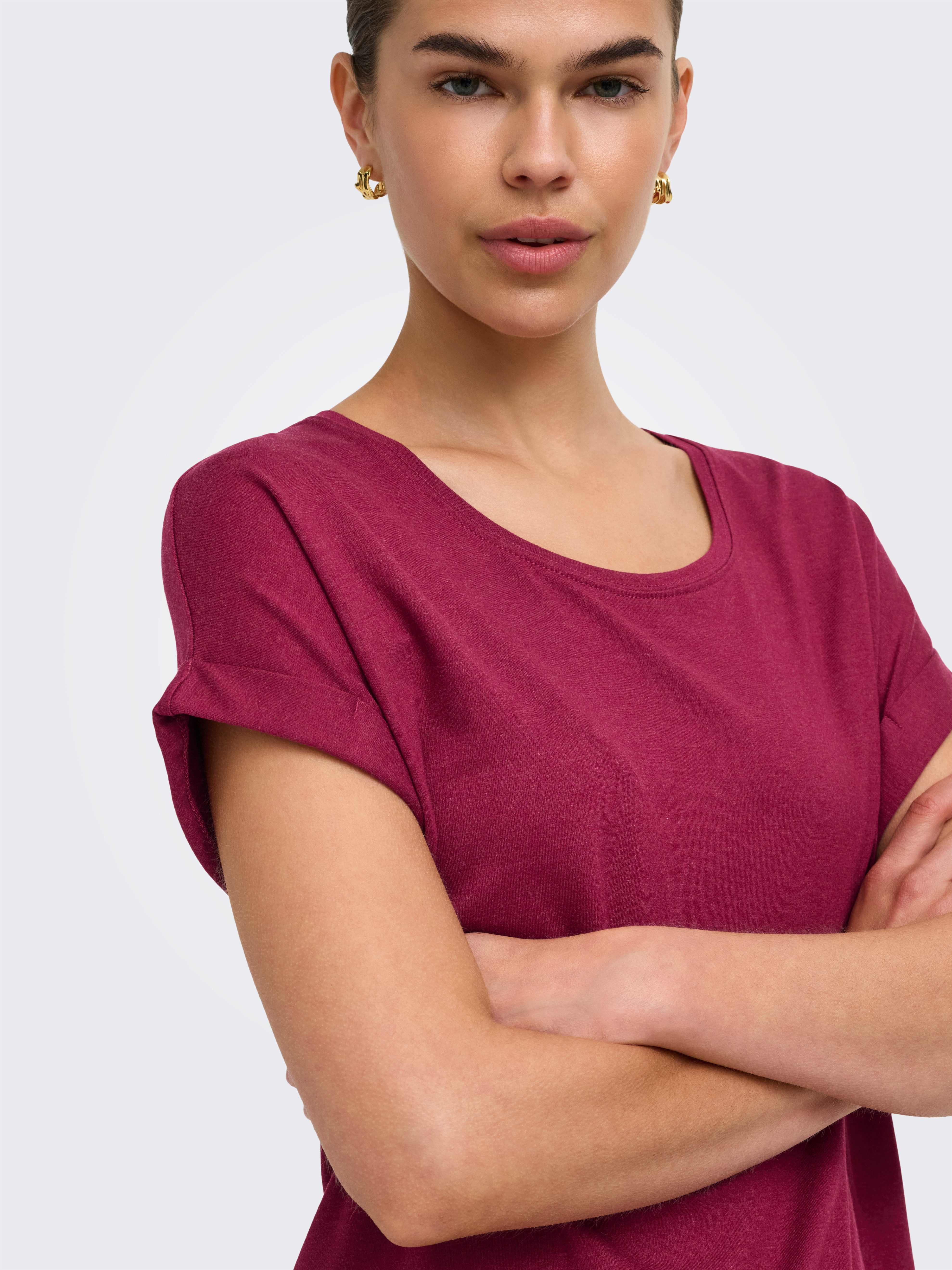 ONLY T-Shirt ONLMOSTER – T-Shirt mit melierter Optik und elastischem Material meliert, casual, lässig geschnitten, Viskosemischung, Rundhals – Bild 3 von 5