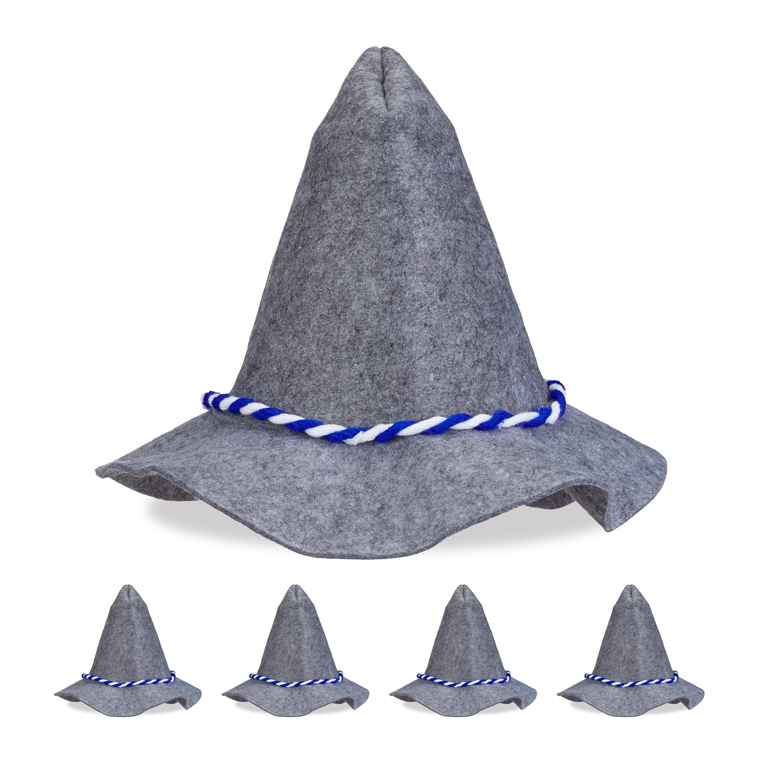 relaxdays Trachtenhut 5er Set Seppelhut mit blau-weißer Kordel (Set, 5er Se günstig online kaufen