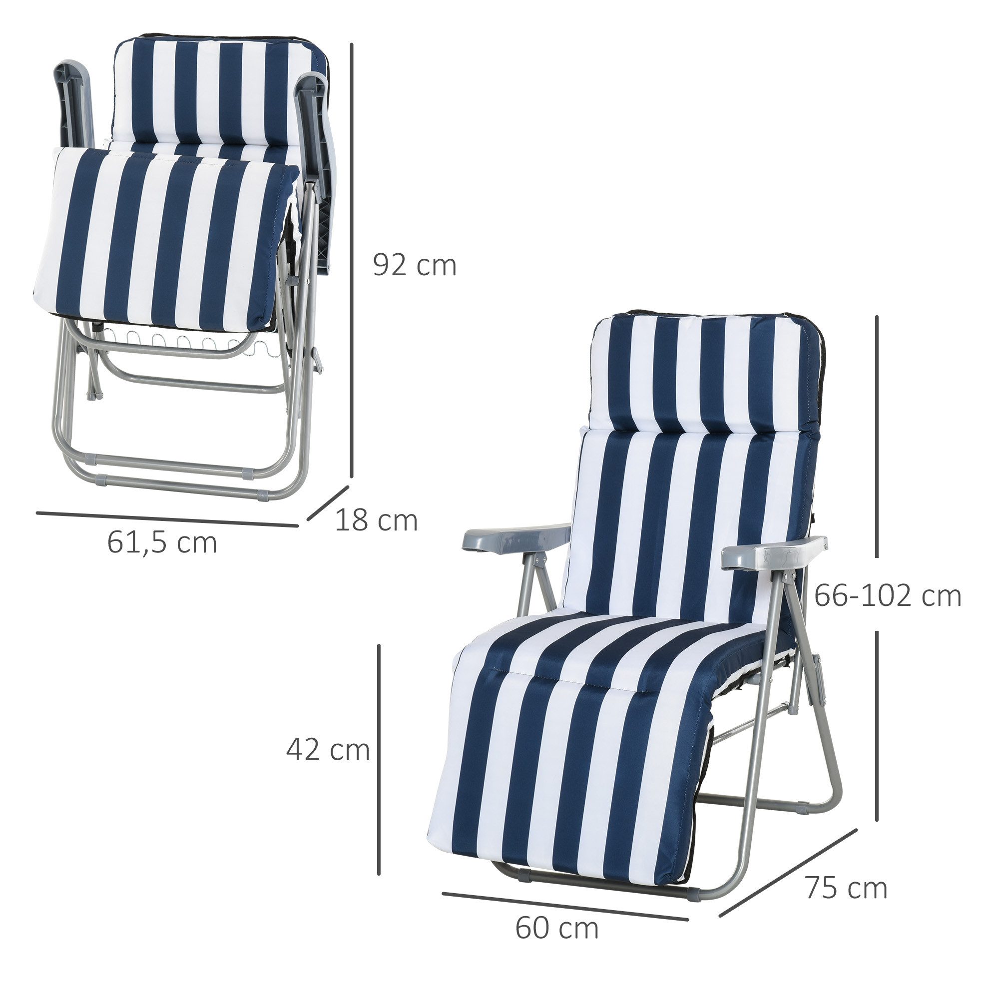 Outsunny Gartenliege Sonnenliege, Gartenstuhl, 2 St., Klappstühle, Blau+Weiß 60 x 75 x 102 cm