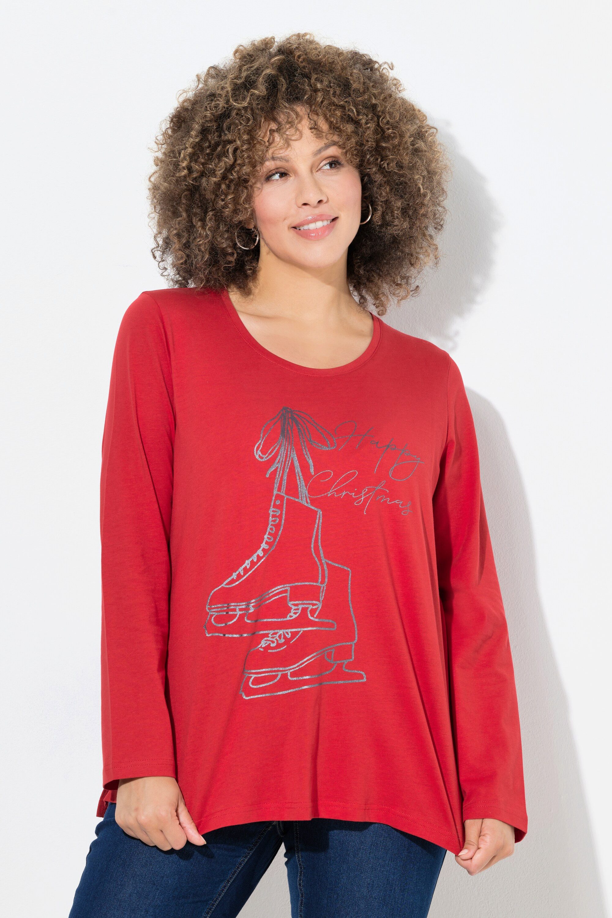 Ulla Popken Longsleeve Shirt Weihnachtsmotiv Classic Rundhals Langarm