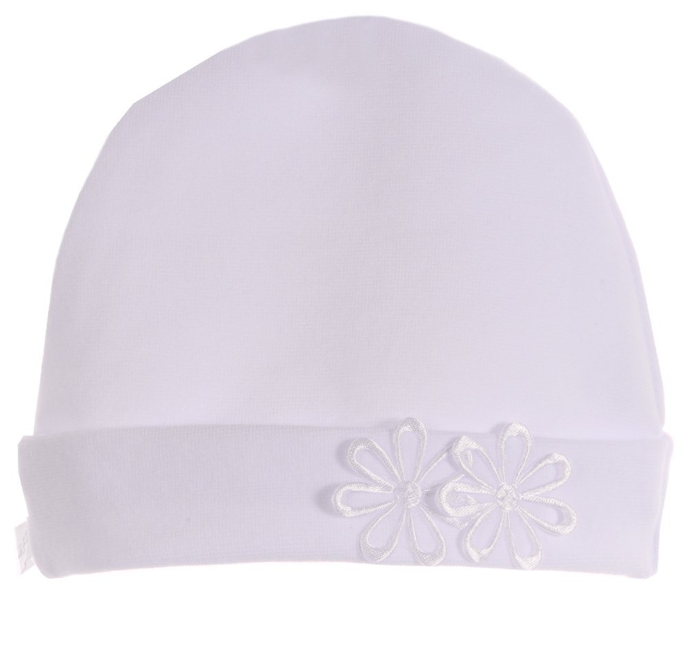 La Bortini Erstlingsmütze Mütze mit Blumen Baby Haube in Weiß für Taufe und Fest mit Blumen, 32 34 36 38 40 42 44 46 48 50 52 54