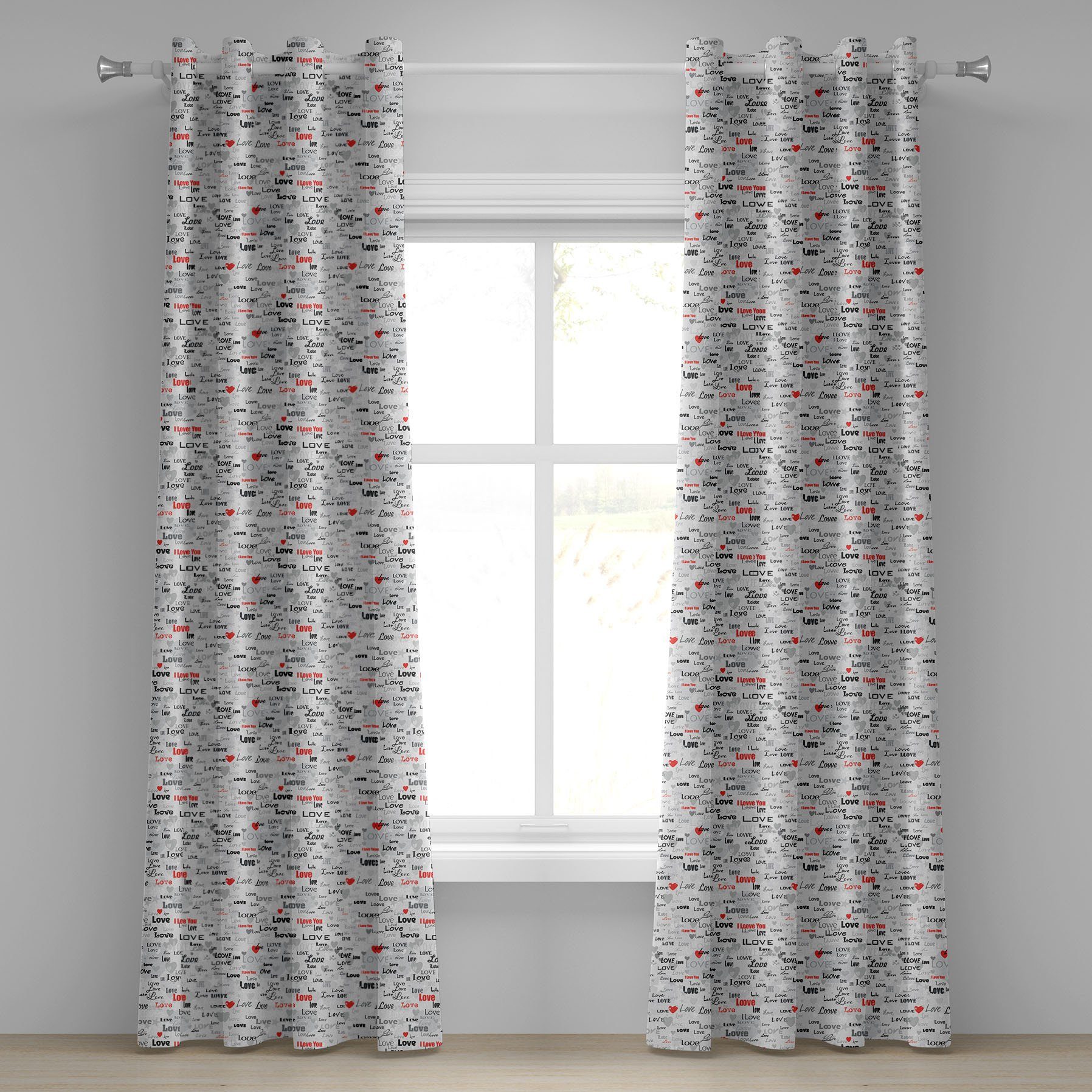 Gardine Dekorative 2-Panel-Fenstervorhänge für Schlafzimmer Wohnzimmer, Abakuhaus, Liebe Kalligraphie-Herz-Stern