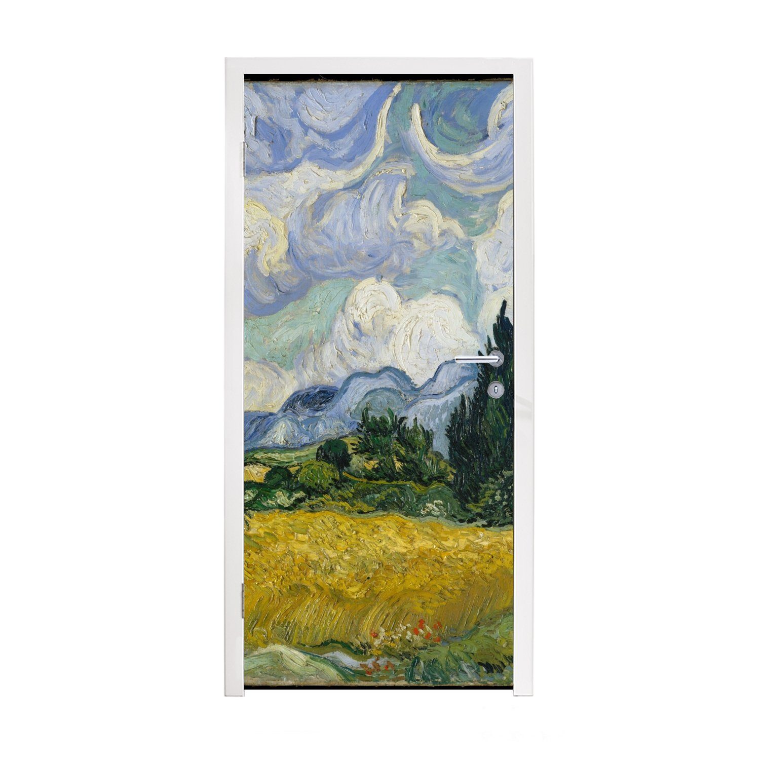 MuchoWow Türtapete Weizenfeld mit Zypressen - Vincent van Gogh, Matt, bedruckt, (1 St), Fototapete für Tür, Türaufkleber, 75x205 cm