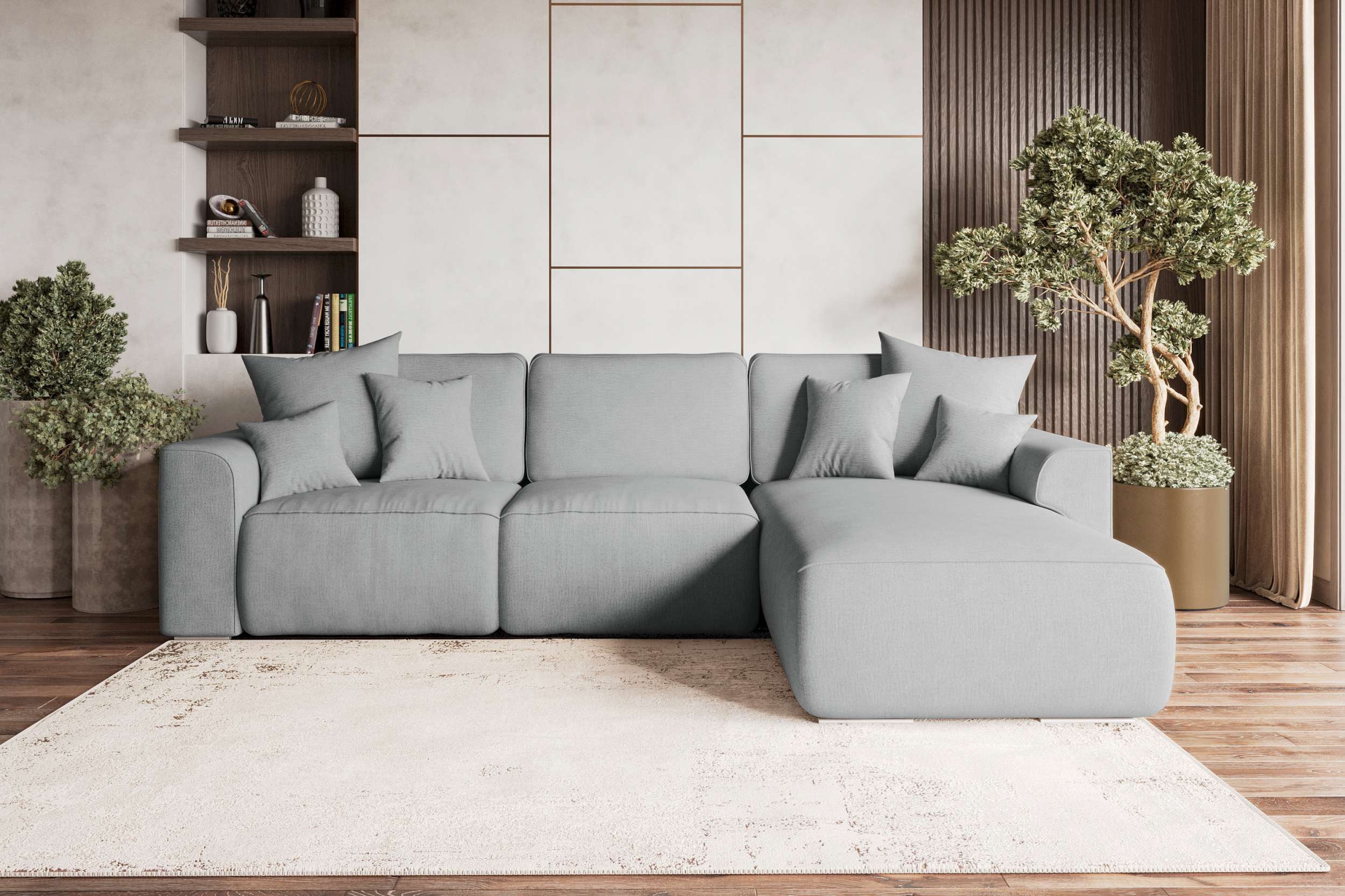 99rooms Ecksofa Gusto, L-Form, Eckcouch, mit abnehmbaren Kissen, Rundumbezug aus gepolstertem Velours MONOLITH