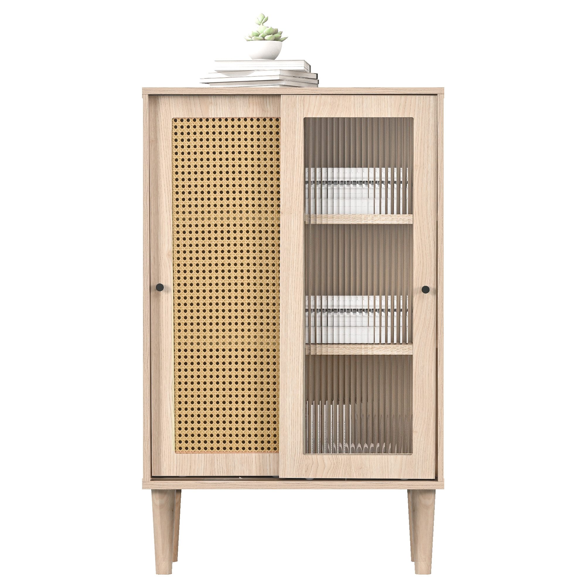 Merax Highboard, mit Glastür und Rattangeflecht,Vitrine Landhaus,Kommode,Si günstig online kaufen