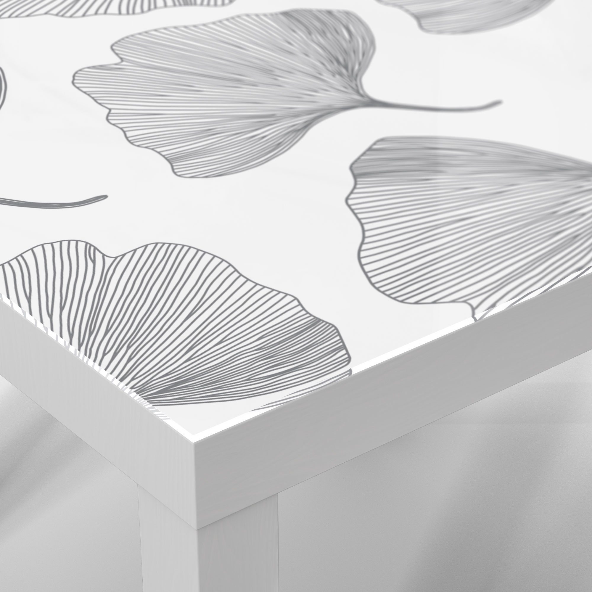 DEQORI Couchtisch 'Skizzierte Ginkgoblätter', Beistelltisch Glastisch Weiß modern Glas