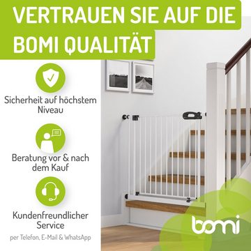 BOMI Türschutzgitter Kinderschutzgitter Extra Hoch Merle 73-161 cm zum Klemmen, 90 Grad Feststellfunktion der Tür - Selbstschließend - Ohne Bohren