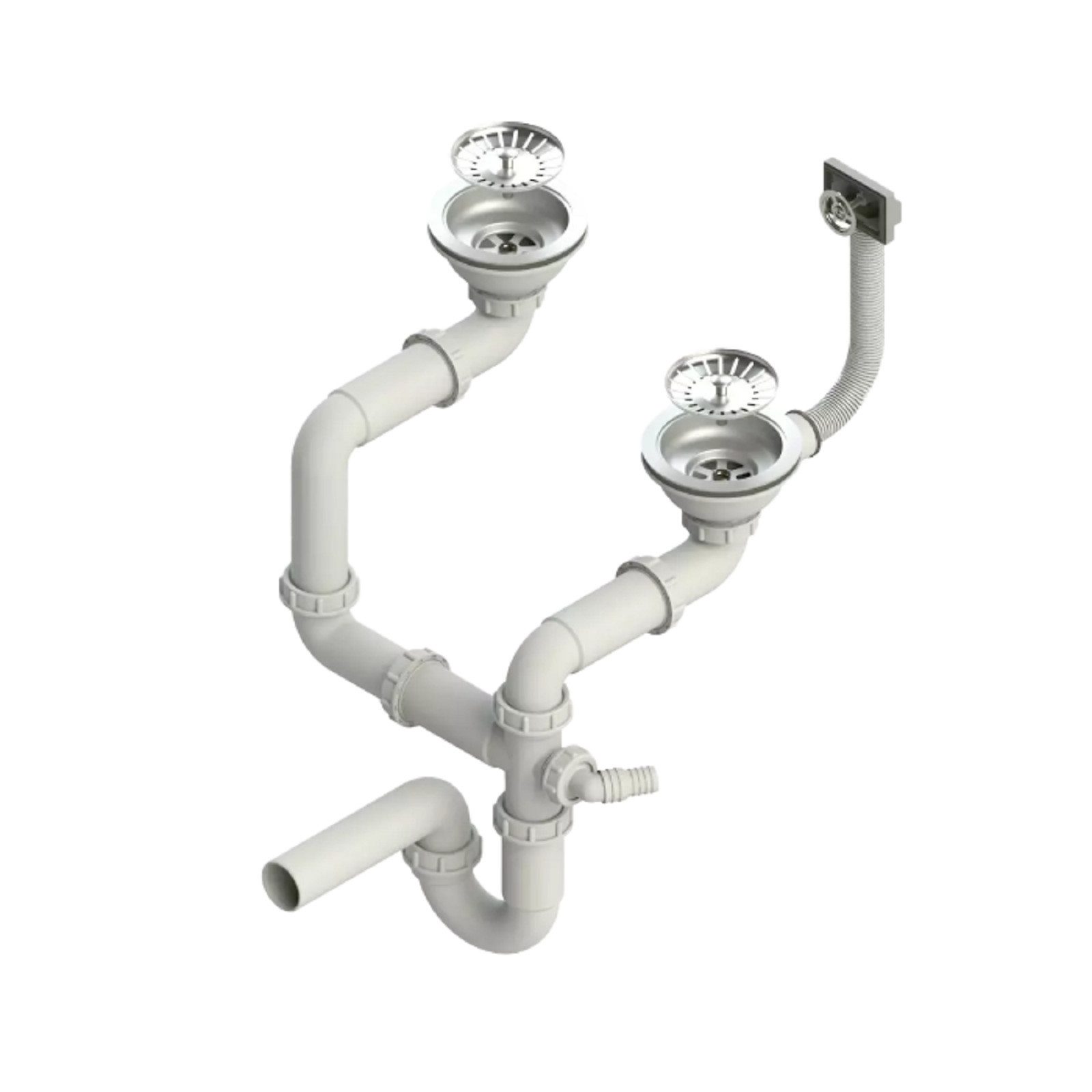 QLS Siphon Doppelbecken Manuell, 3 1/2 Zoll Ablauf für Doppelbecken Edelstahl PVC