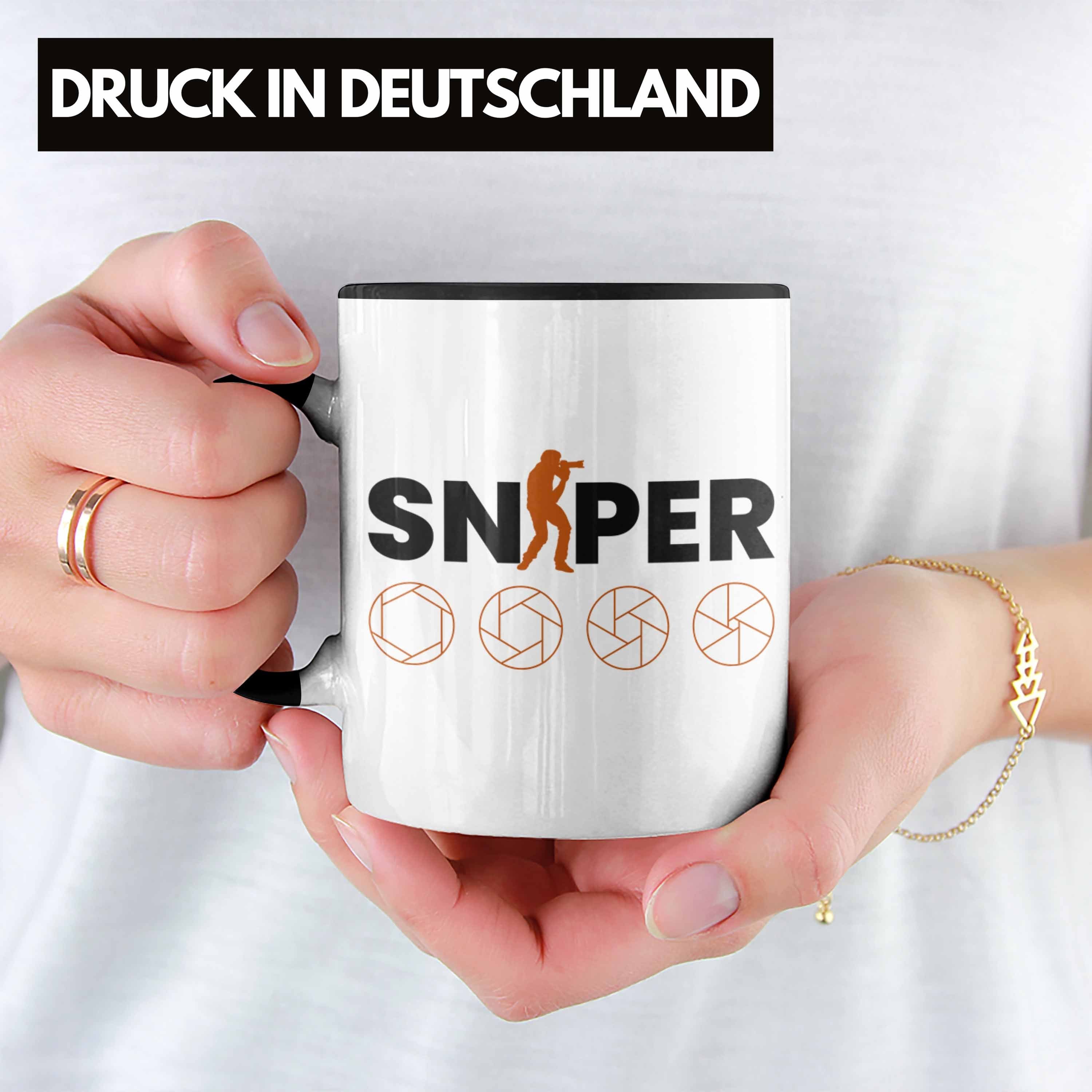 Schwarz Tasse Geschenk Sniper Trendation Fotograf Tasse