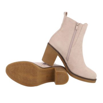 Ital-Design Damen Freizeit High-Heel-Stiefelette Blockabsatz High-Heel Stiefeletten in Beige