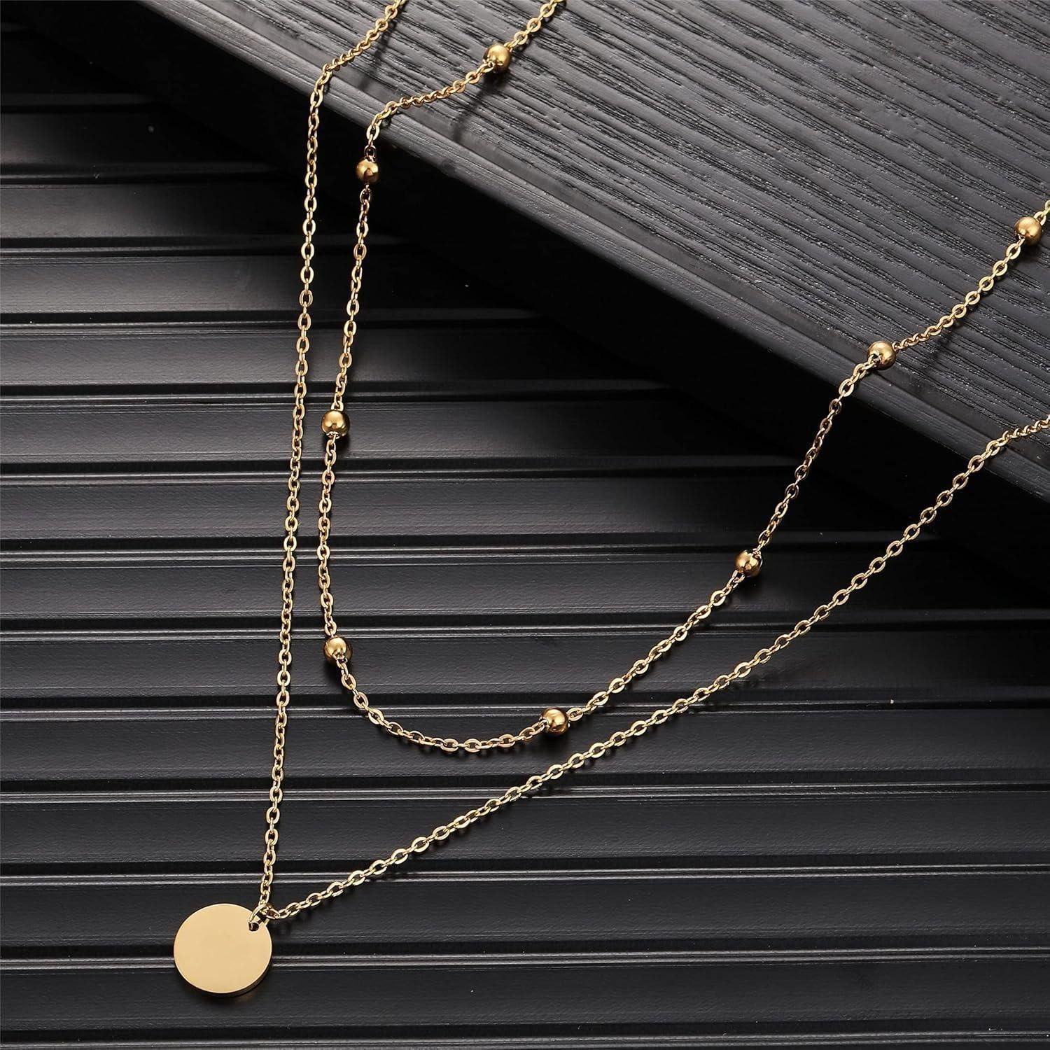 LuxusKollektion Kette und Anhänger Set Damen Layered Kette Silber Gold Multilayer Halskette Coin Anhänger